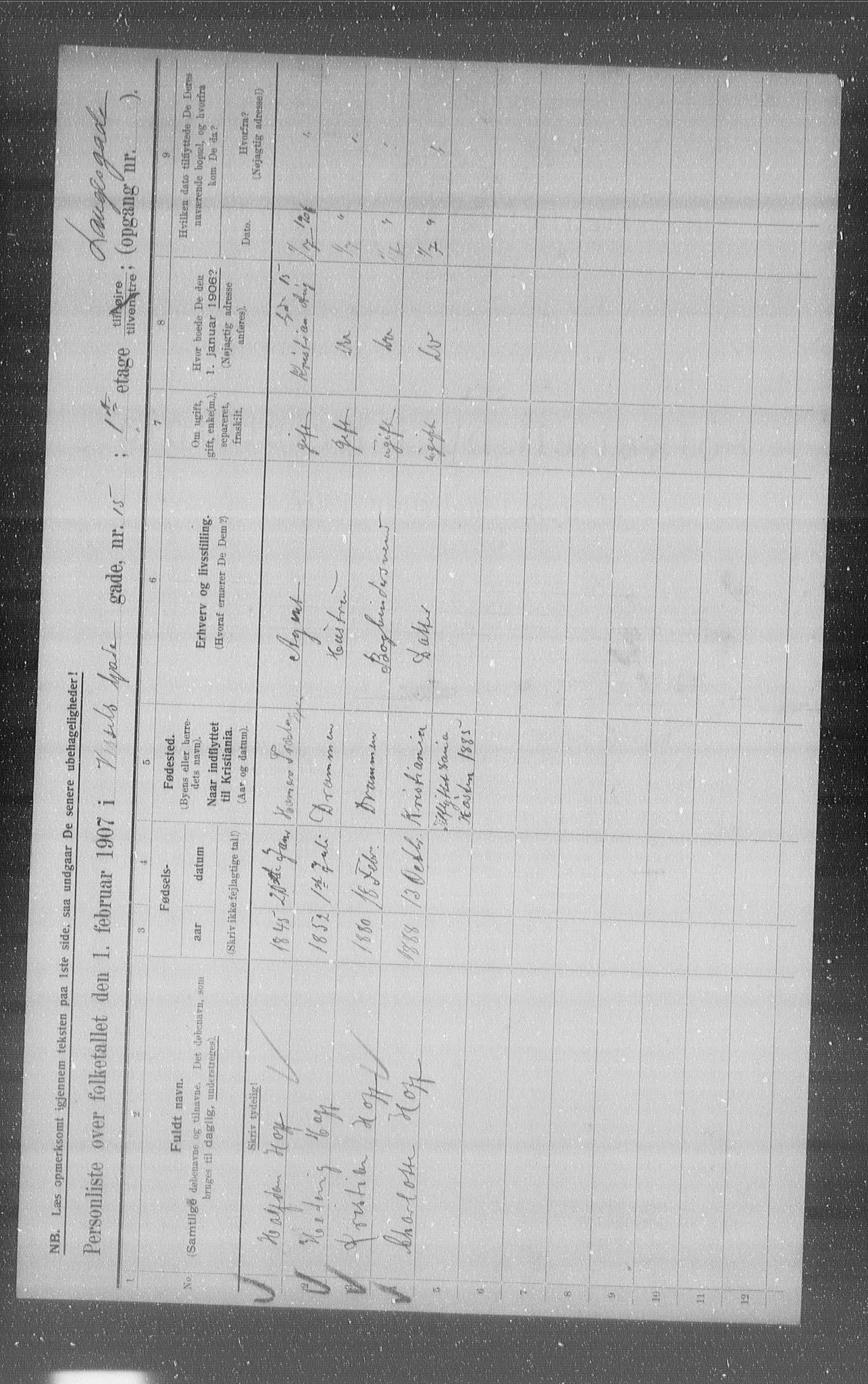 OBA, Kommunal folketelling 1.2.1907 for Kristiania kjøpstad, 1907, s. 65170