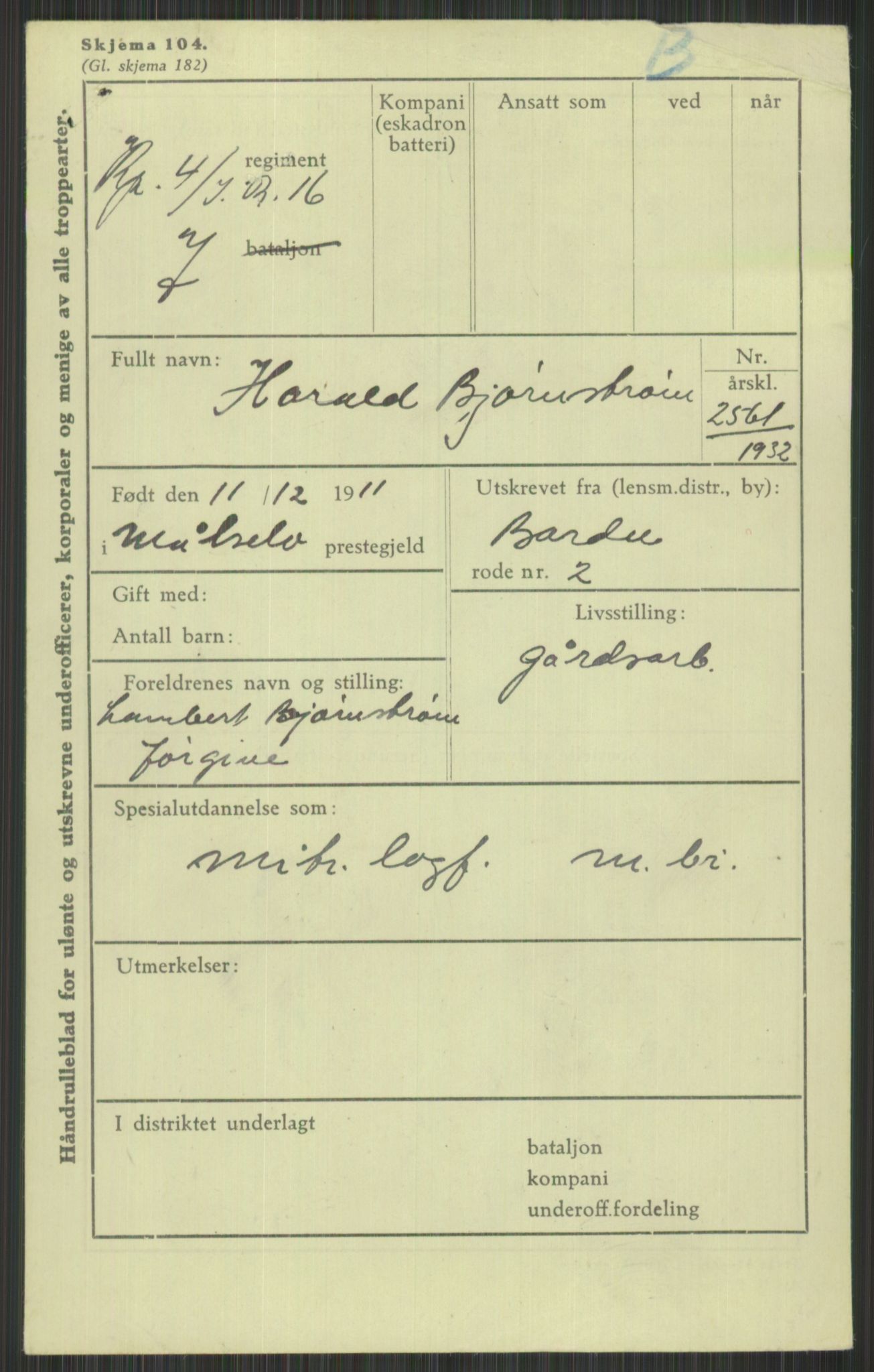 Forsvaret, Troms infanteriregiment nr. 16, AV/RA-RAFA-3146/P/Pa/L0016: Rulleblad for regimentets menige mannskaper, årsklasse 1932, 1932, s. 137