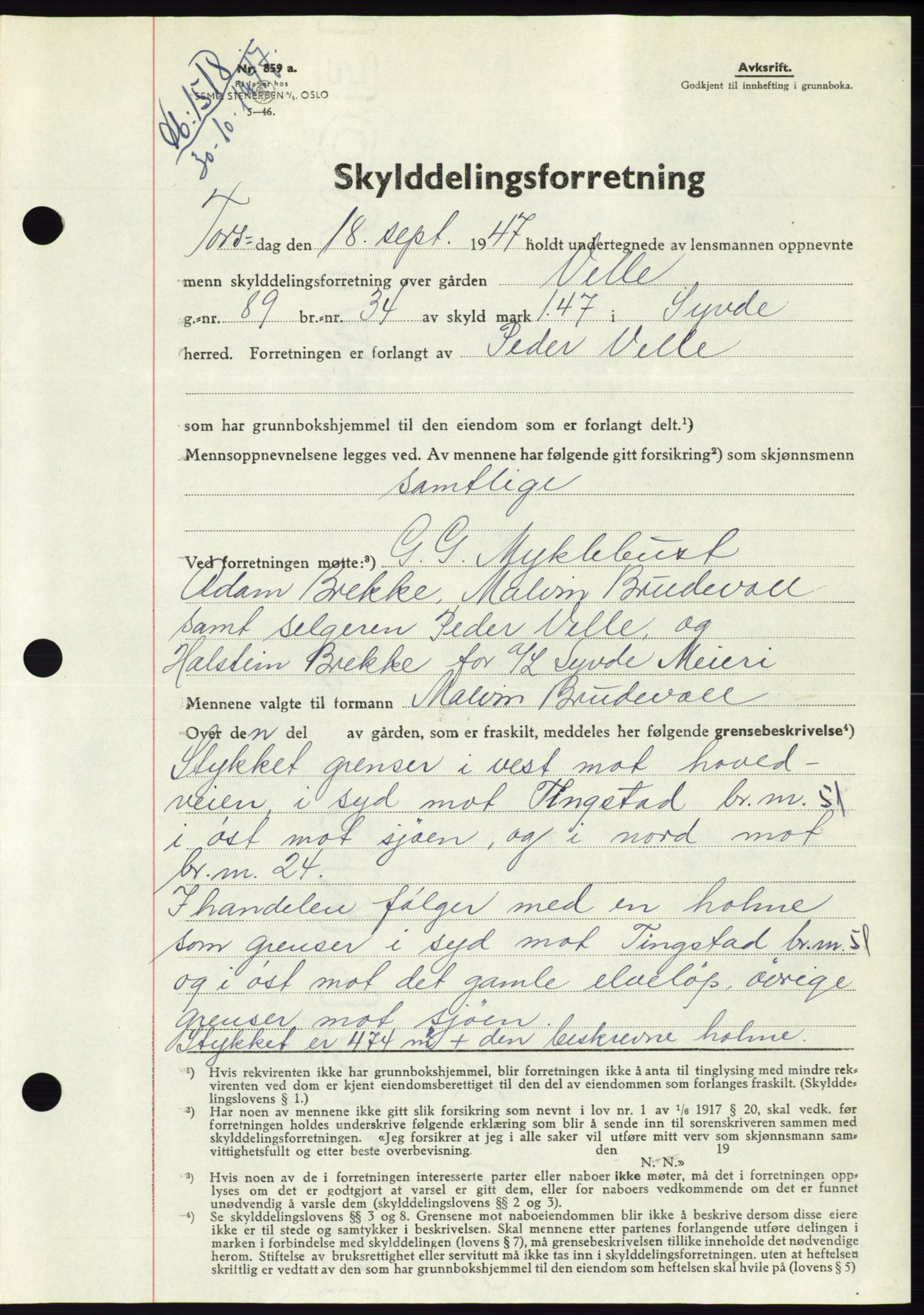 Søre Sunnmøre sorenskriveri, AV/SAT-A-4122/1/2/2C/L0081: Pantebok nr. 7A, 1947-1948, Dagboknr: 1518/1947