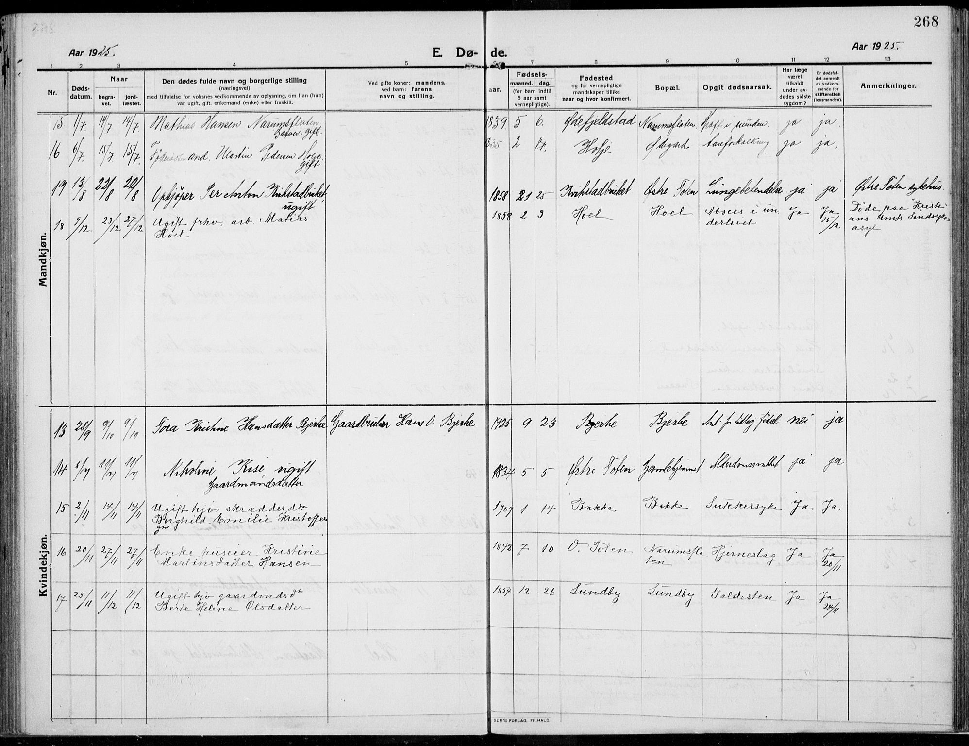Kolbu prestekontor, AV/SAH-PREST-110/H/Ha/Haa/L0002: Ministerialbok nr. 2, 1912-1926, s. 268