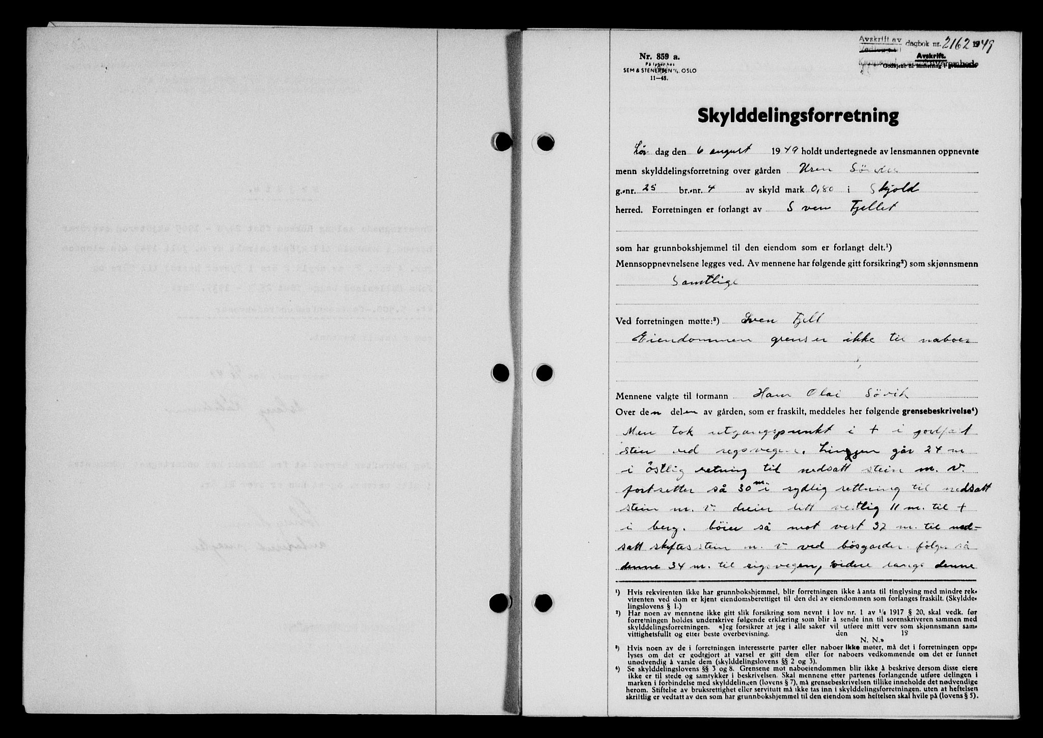Karmsund sorenskriveri, SAST/A-100311/01/II/IIB/L0097: Pantebok nr. 77A, 1949-1949, Dagboknr: 2162/1949