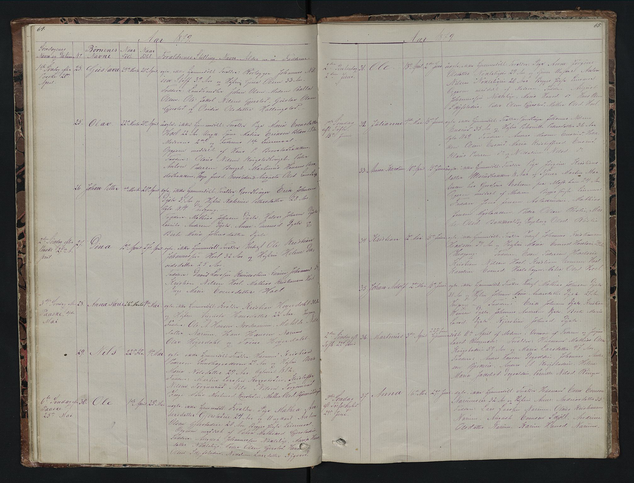 Vestre Toten prestekontor, AV/SAH-PREST-108/H/Ha/Hab/L0007: Klokkerbok nr. 7, 1872-1900, s. 64-65