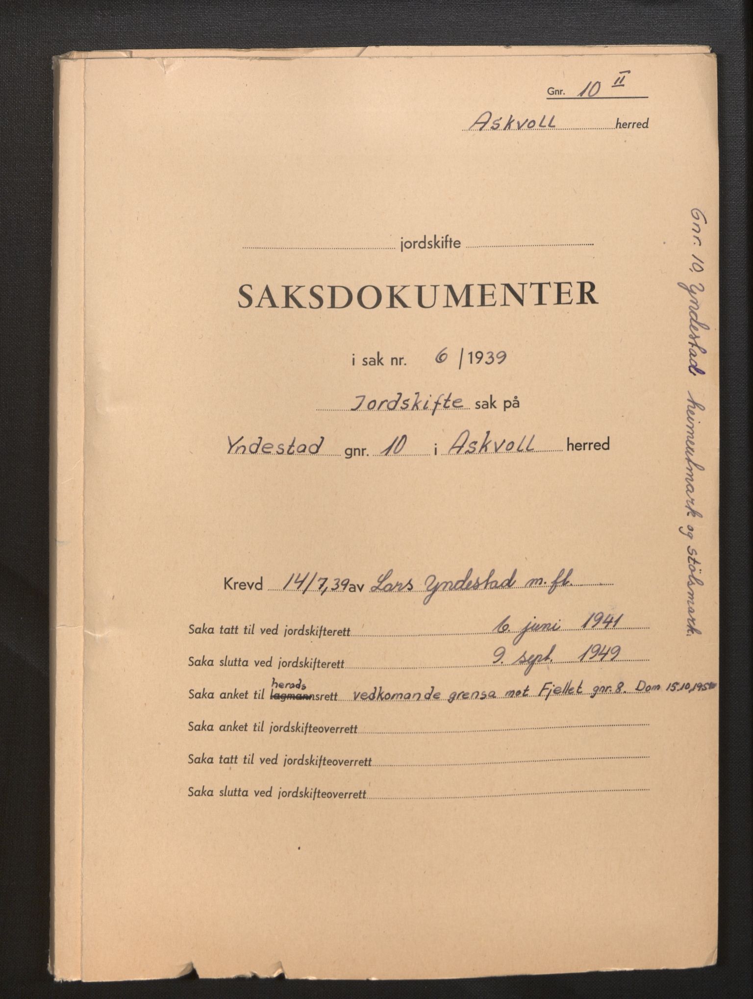 Sogn og Fjordane jordskiftedøme - III Sunnfjord jordskiftedistrikt, SAB/A-6201/B/Bb/L0002: Askvoll gnr. 7-11, 1939-1952, s. 1