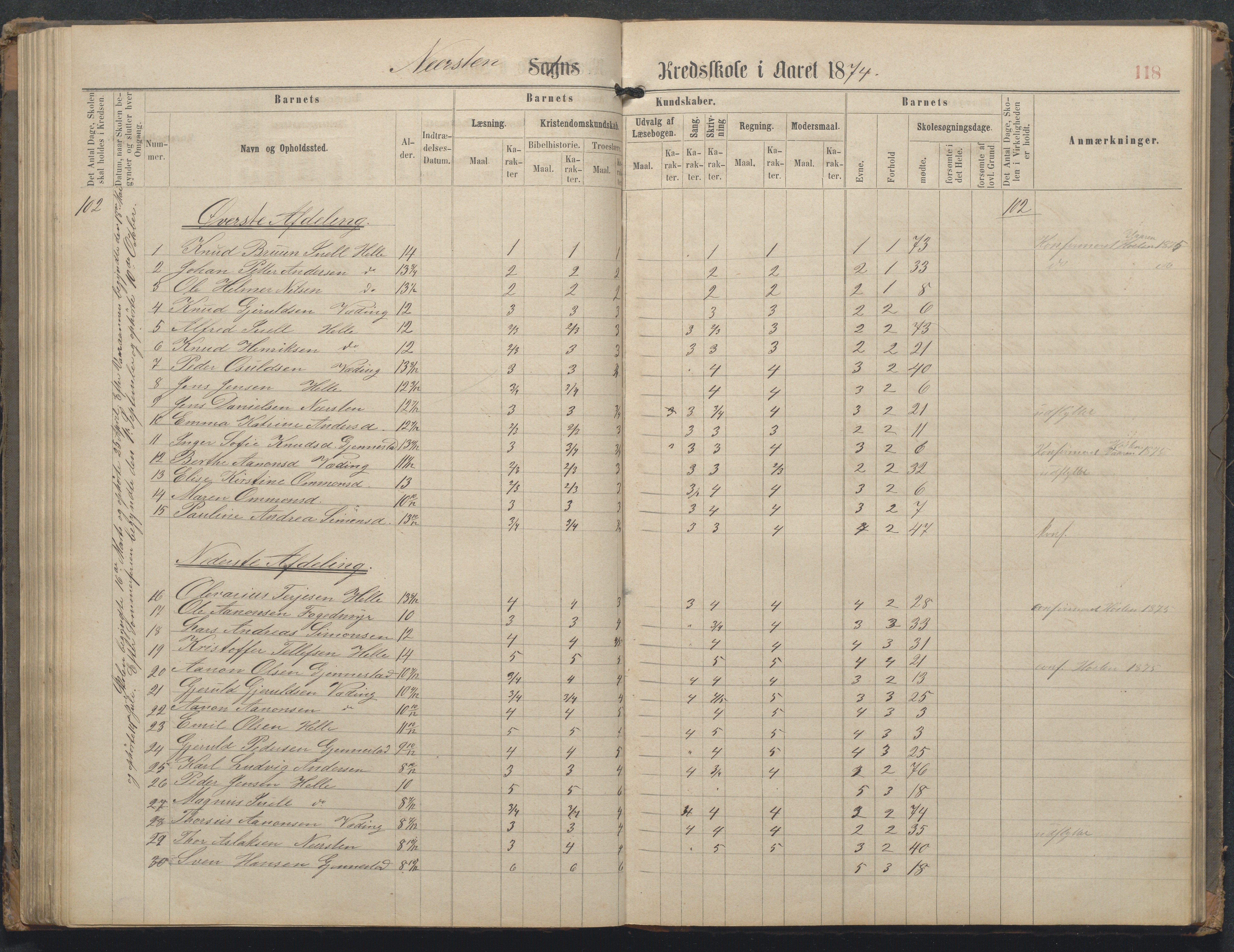 Øyestad kommune frem til 1979, AAKS/KA0920-PK/06/06L/L0002: Skoleprotokoll, 1863-1899, s. 119