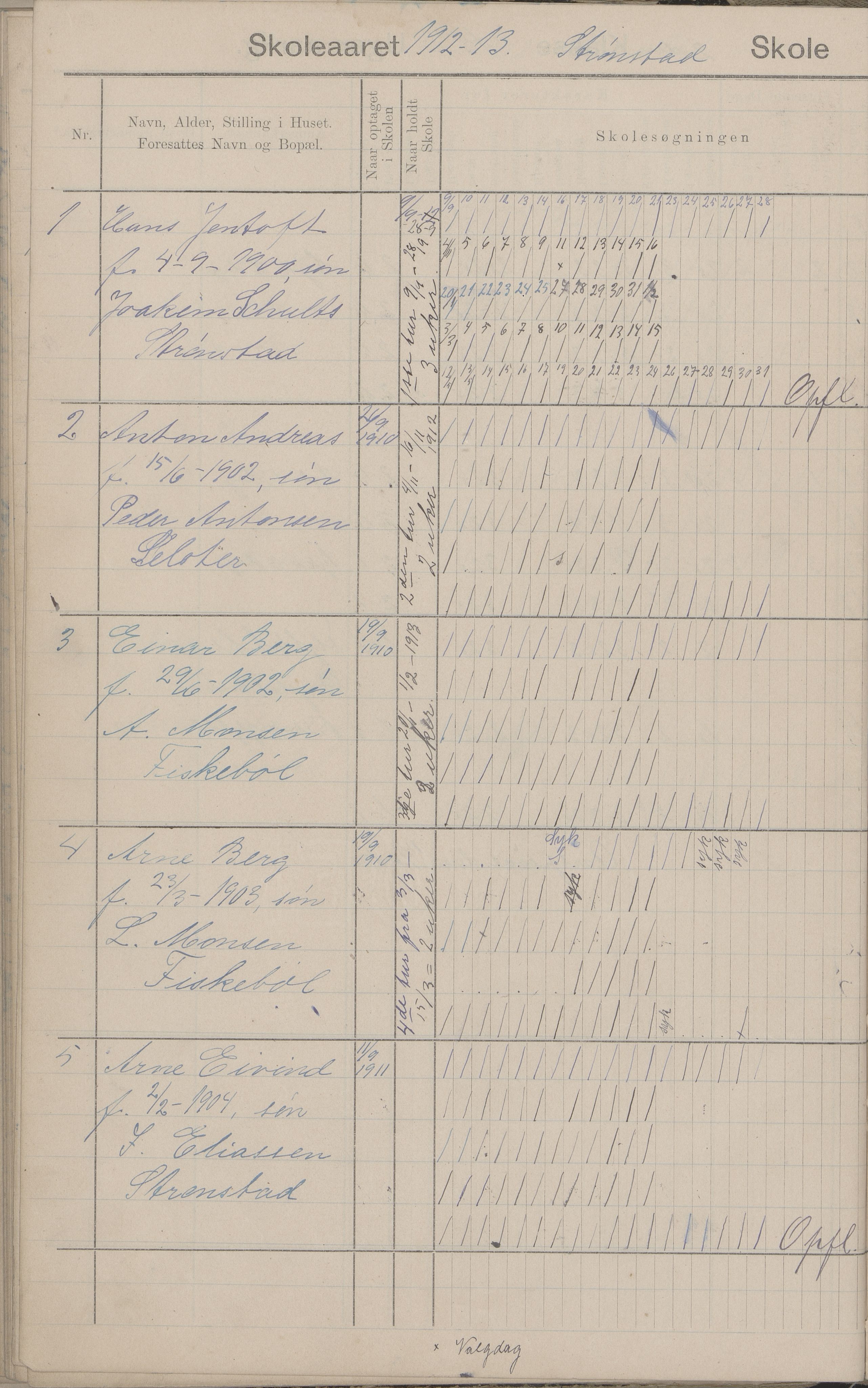 Hadsel kommune. Strønstad skolekrets, AIN/K-18660.510.13/G/L0001: Skoleprotokoll for Strønstad skole - Seloter, 1905-1914