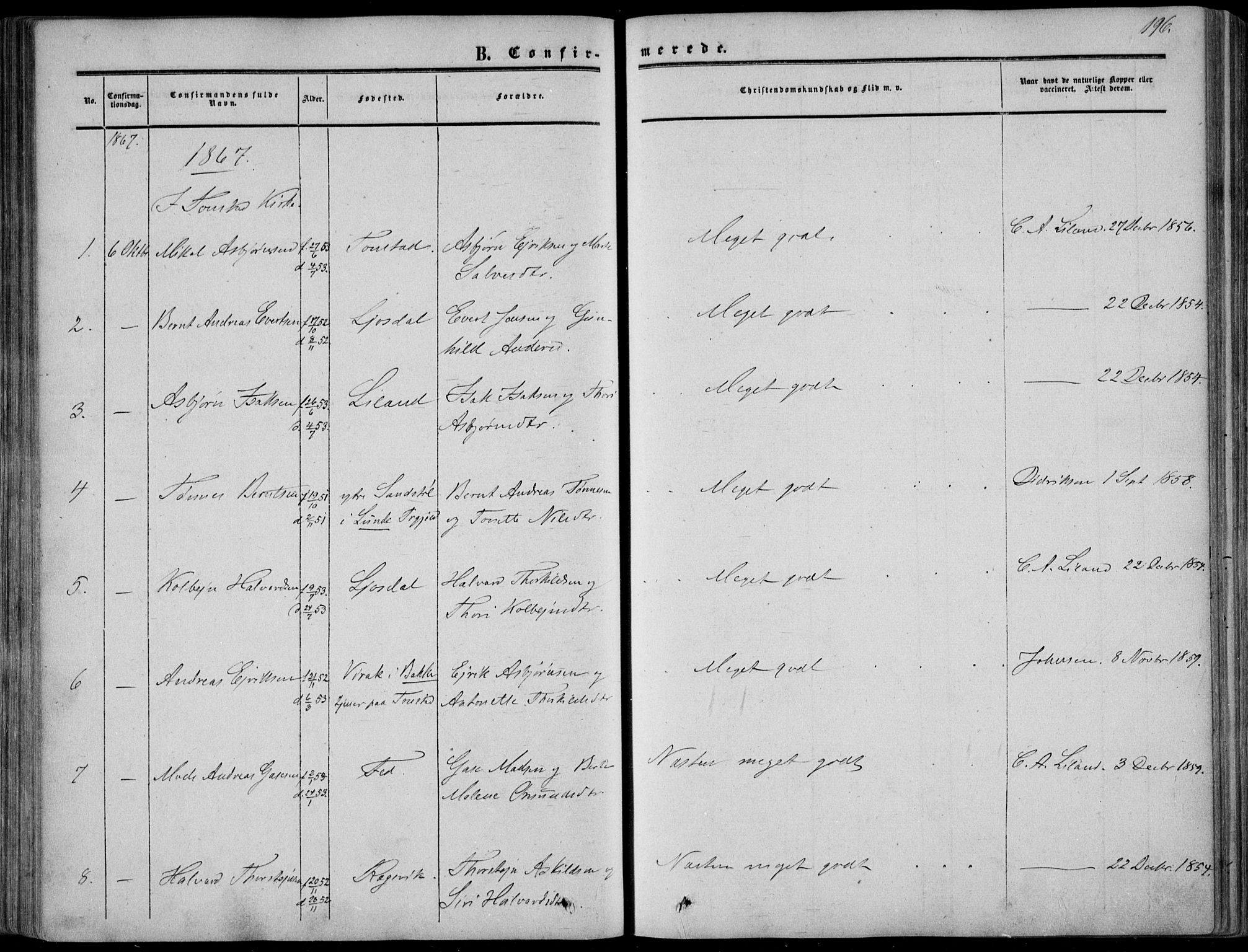 Sirdal sokneprestkontor, AV/SAK-1111-0036/F/Fa/Fab/L0002: Ministerialbok nr. A 2, 1855-1874, s. 196