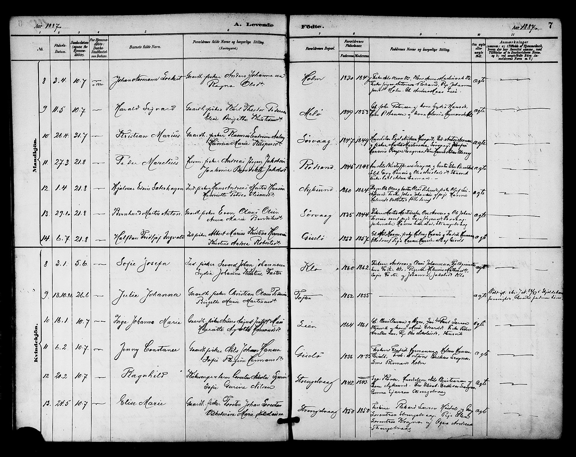 Ministerialprotokoller, klokkerbøker og fødselsregistre - Nordland, SAT/A-1459/894/L1355: Ministerialbok nr. 894A01, 1885-1896, s. 7