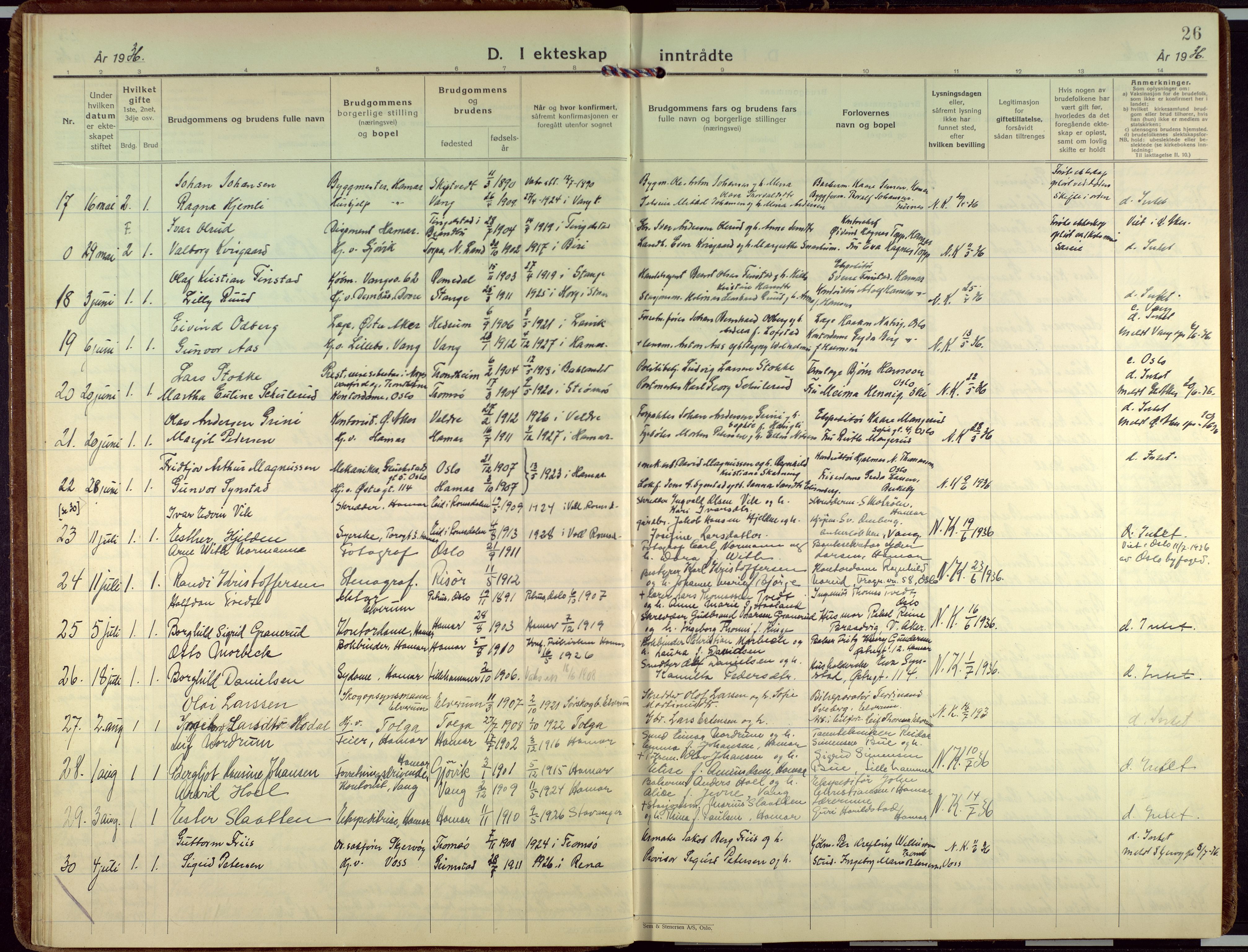 Hamar prestekontor, AV/SAH-DOMPH-002/H/Ha/Haa/L0006: Ministerialbok nr. 6, 1931-1953, s. 26