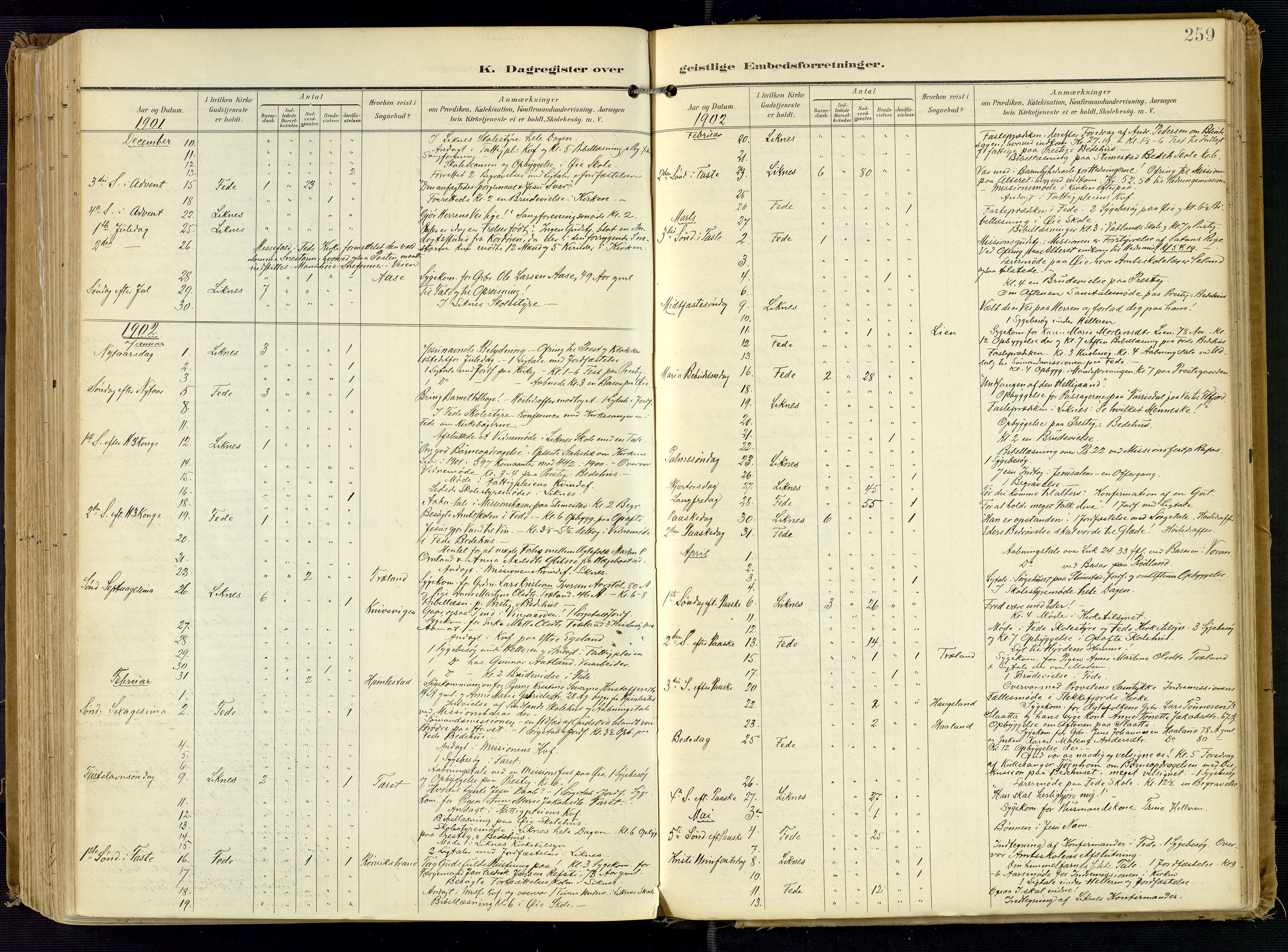 Kvinesdal sokneprestkontor, SAK/1111-0026/F/Fa/Fab/L0009: Ministerialbok nr. A 9, 1898-1915, s. 259