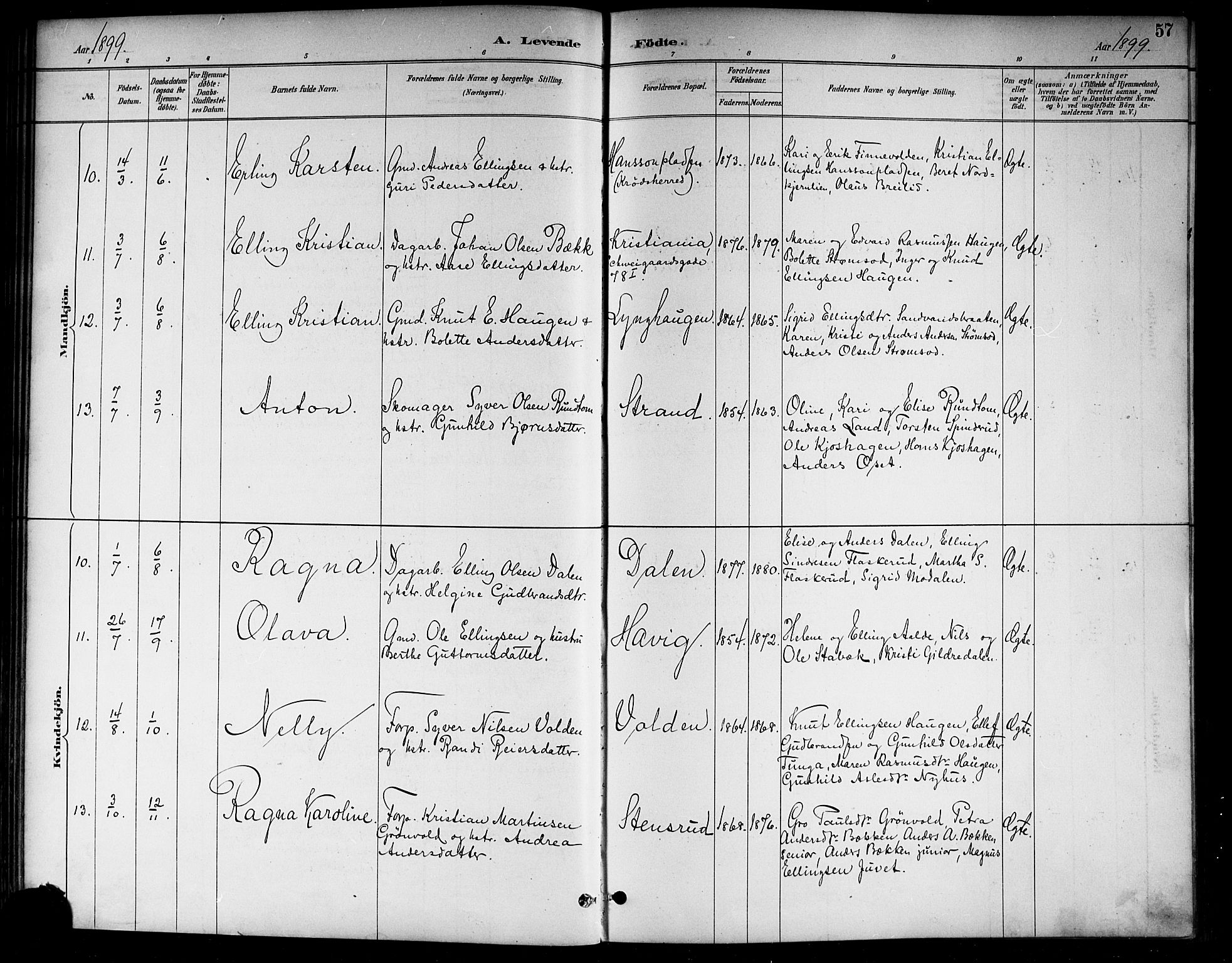 Lunder kirkebøker, AV/SAKO-A-629/G/Ga/L0004: Klokkerbok nr. I 4, 1889-1917, s. 57