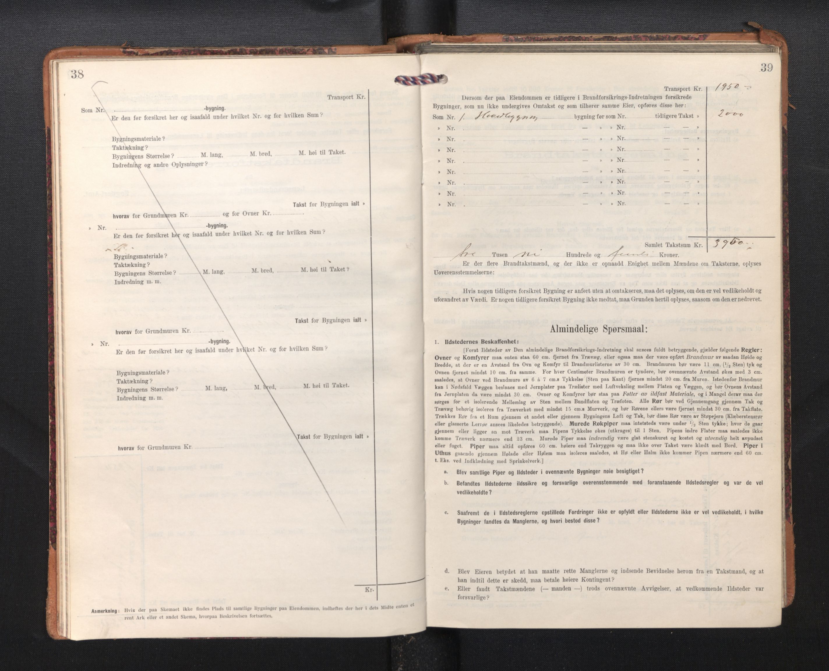 Lensmannen i Kvam, SAB/A-33201/0012/L0006: Branntakstprotokoll, skjematakst, 1913-1955, s. 38-39