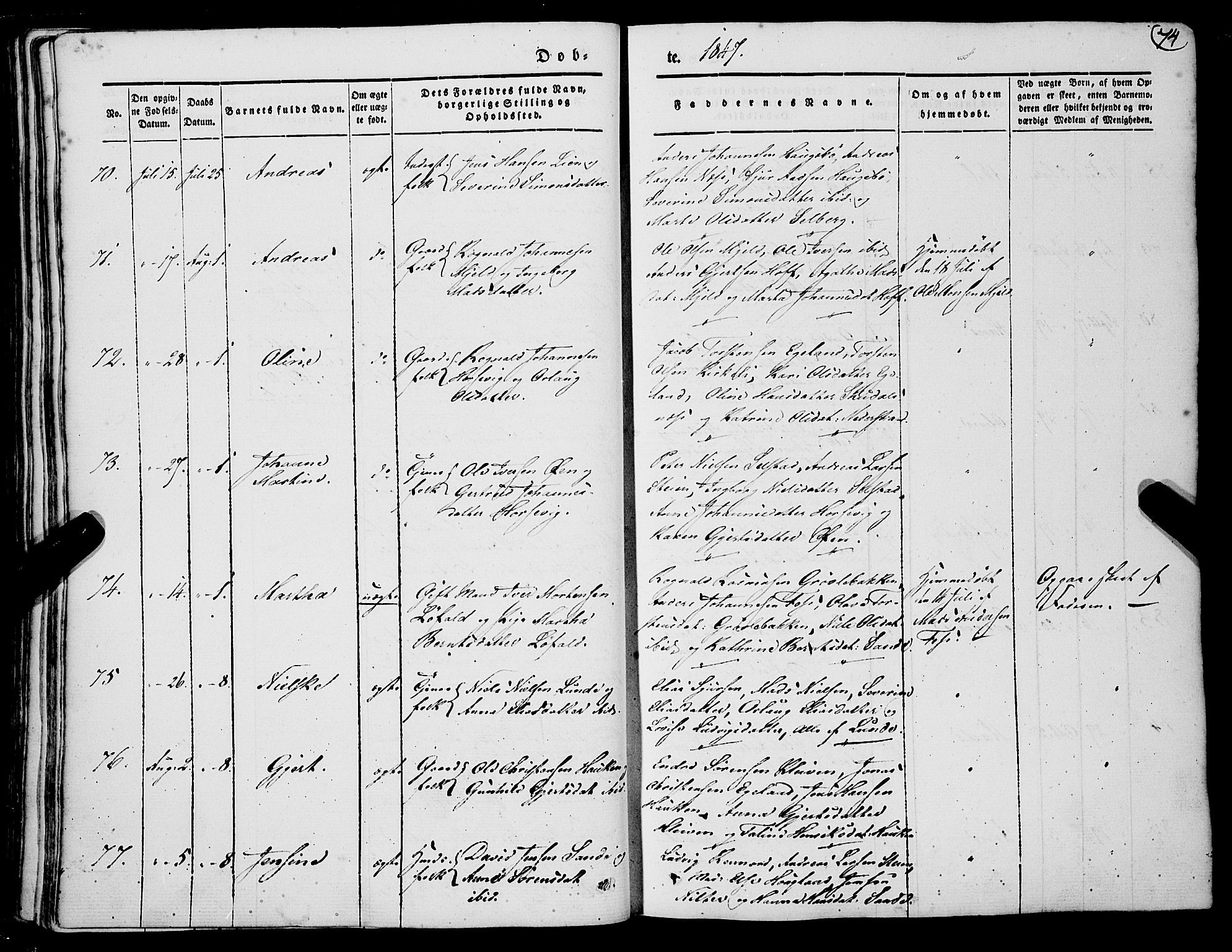Gaular sokneprestembete, AV/SAB-A-80001/H/Haa: Ministerialbok nr. A 4I, 1840-1859, s. 74