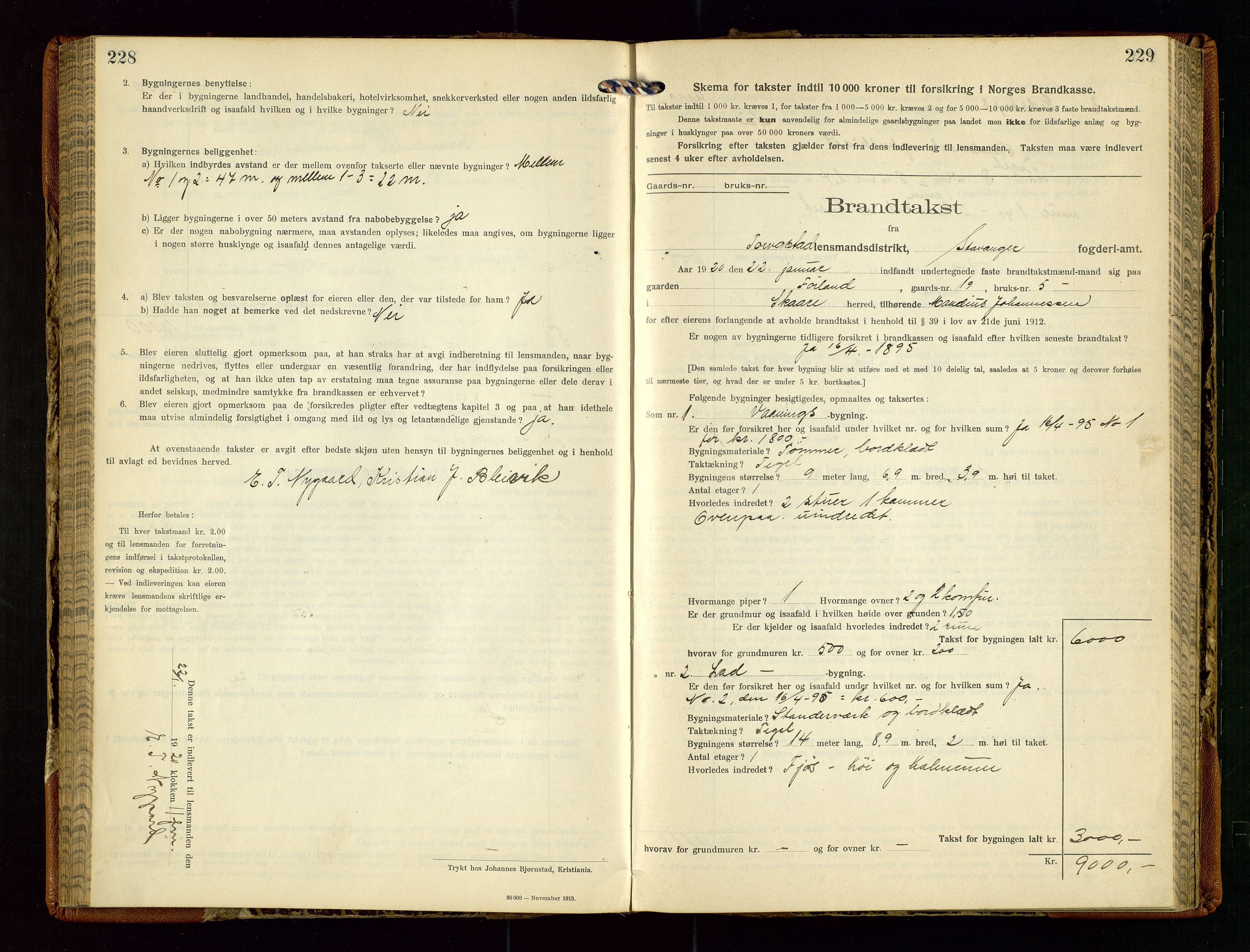 Torvestad lensmannskontor, AV/SAST-A-100307/1/Gob/L0005: "Brandtaxationsprotokol for Torvestad Lensmannsdistrikt", 1915-1928, s. 228-229