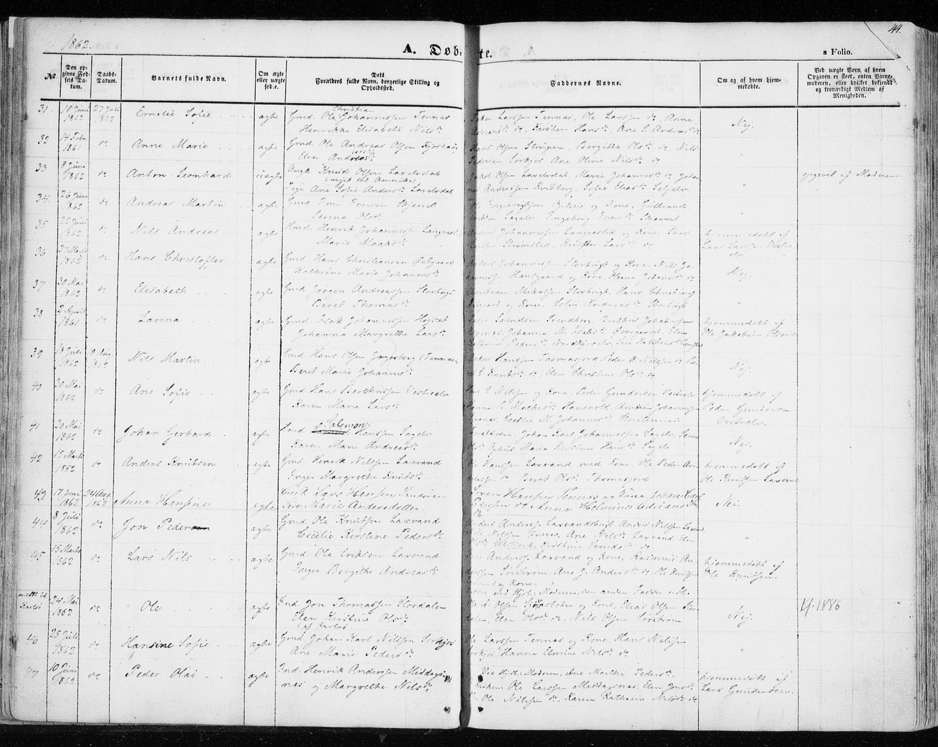 Balsfjord sokneprestembete, AV/SATØ-S-1303/G/Gaa/L0003kirke: Ministerialbok nr. 3, 1856-1870, s. 44