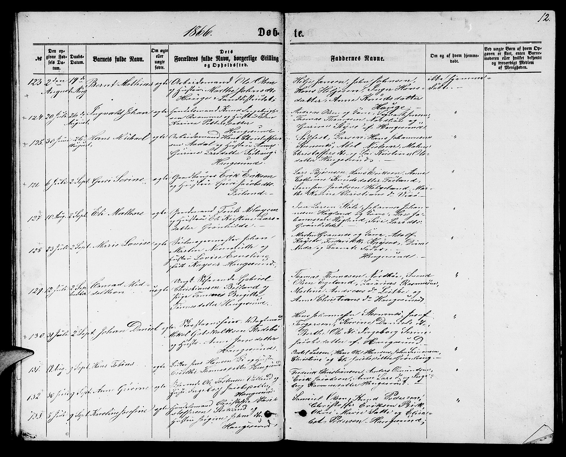 Torvastad sokneprestkontor, SAST/A -101857/H/Ha/Hab/L0007: Klokkerbok nr. B 7, 1866-1873, s. 12