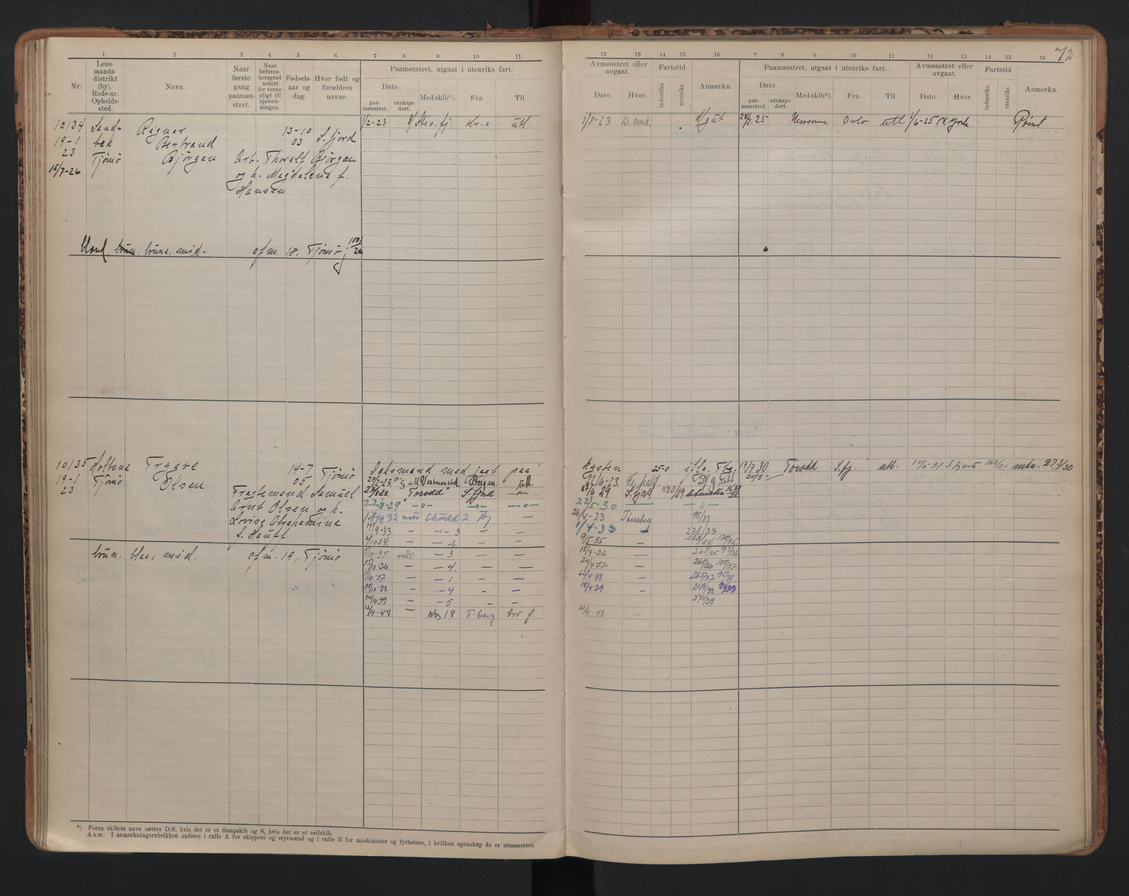 Tønsberg innrulleringskontor, AV/SAKO-A-786/F/Fc/Fcb/L0010: Hovedrulle Patent nr. 9993-1923, 1922-1923, s. 72