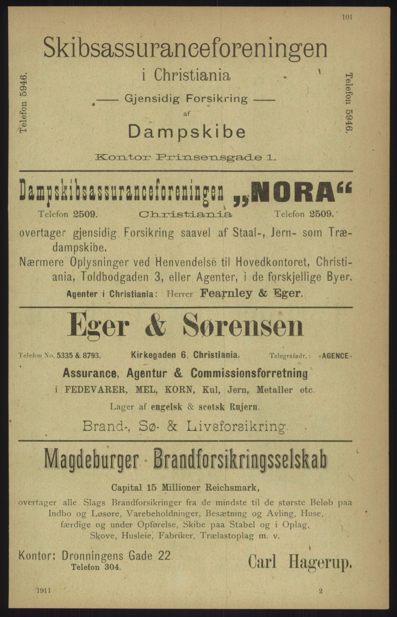 Kristiania/Oslo adressebok, PUBL/-, 1911, s. 101