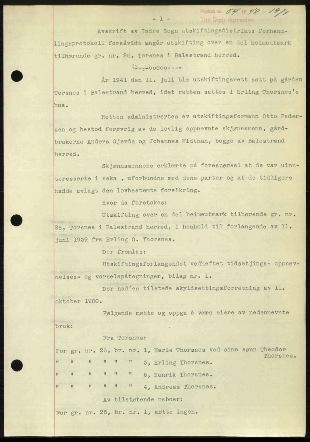 Ytre Sogn tingrett, SAB/A-2601/1/G/Gbb/L0005: Pantebok nr. A3 - A4 (B2), 1947-1948, Dagboknr: 54/1948