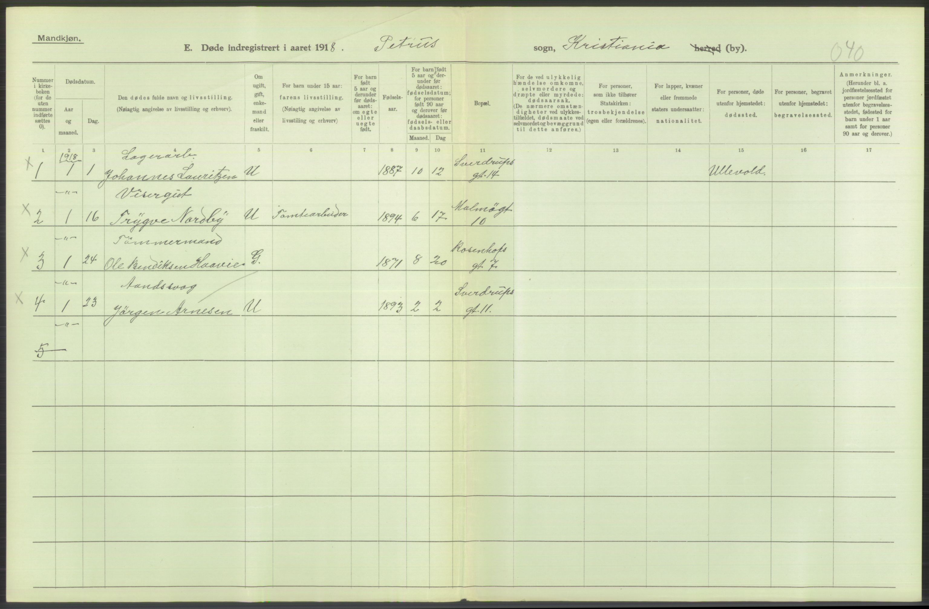 Statistisk sentralbyrå, Sosiodemografiske emner, Befolkning, AV/RA-S-2228/D/Df/Dfb/Dfbh/L0010: Kristiania: Døde, 1918, s. 556