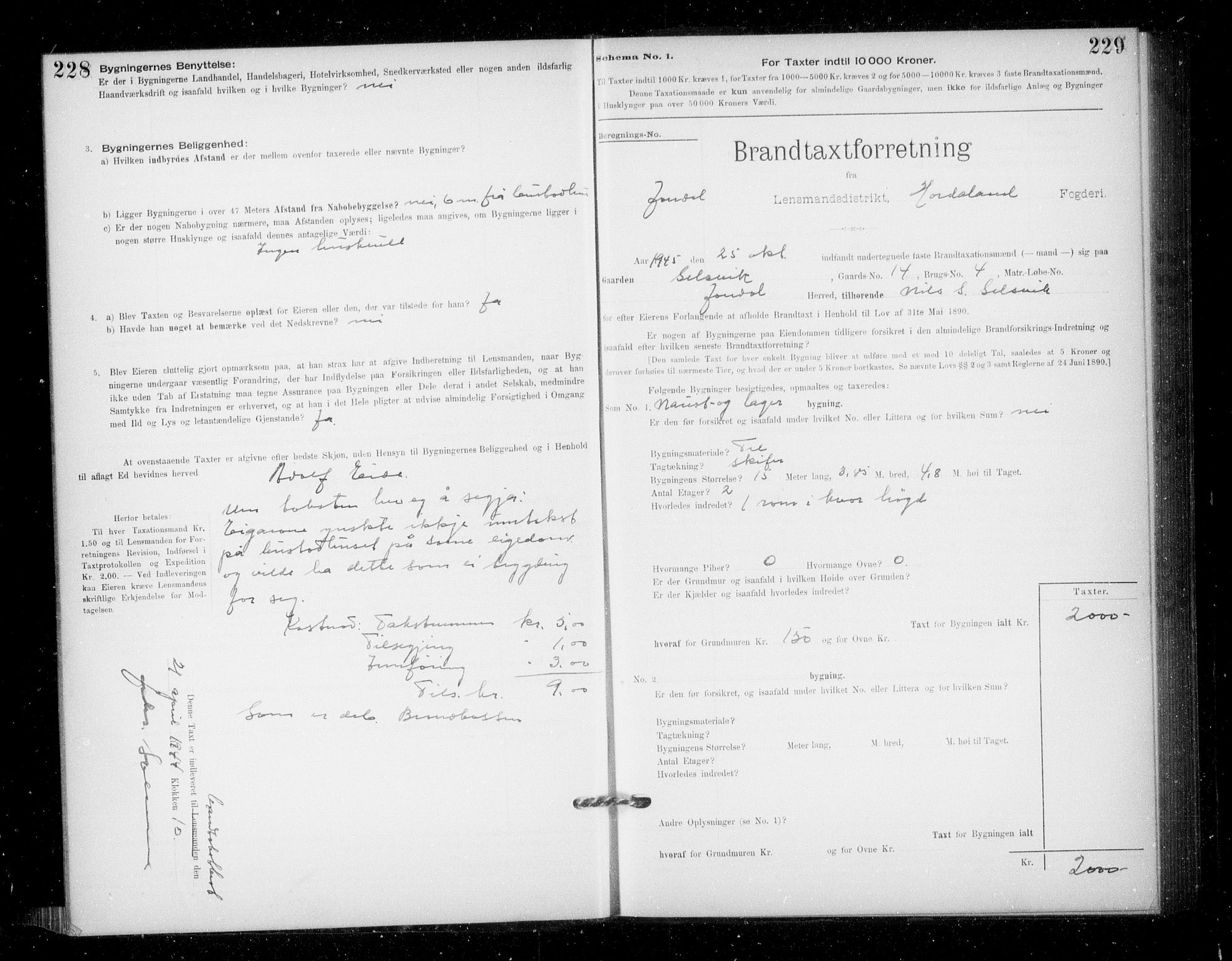 Lensmannen i Jondal, SAB/A-33101/0012/L0005: Branntakstprotokoll, skjematakst, 1894-1951, s. 228-229