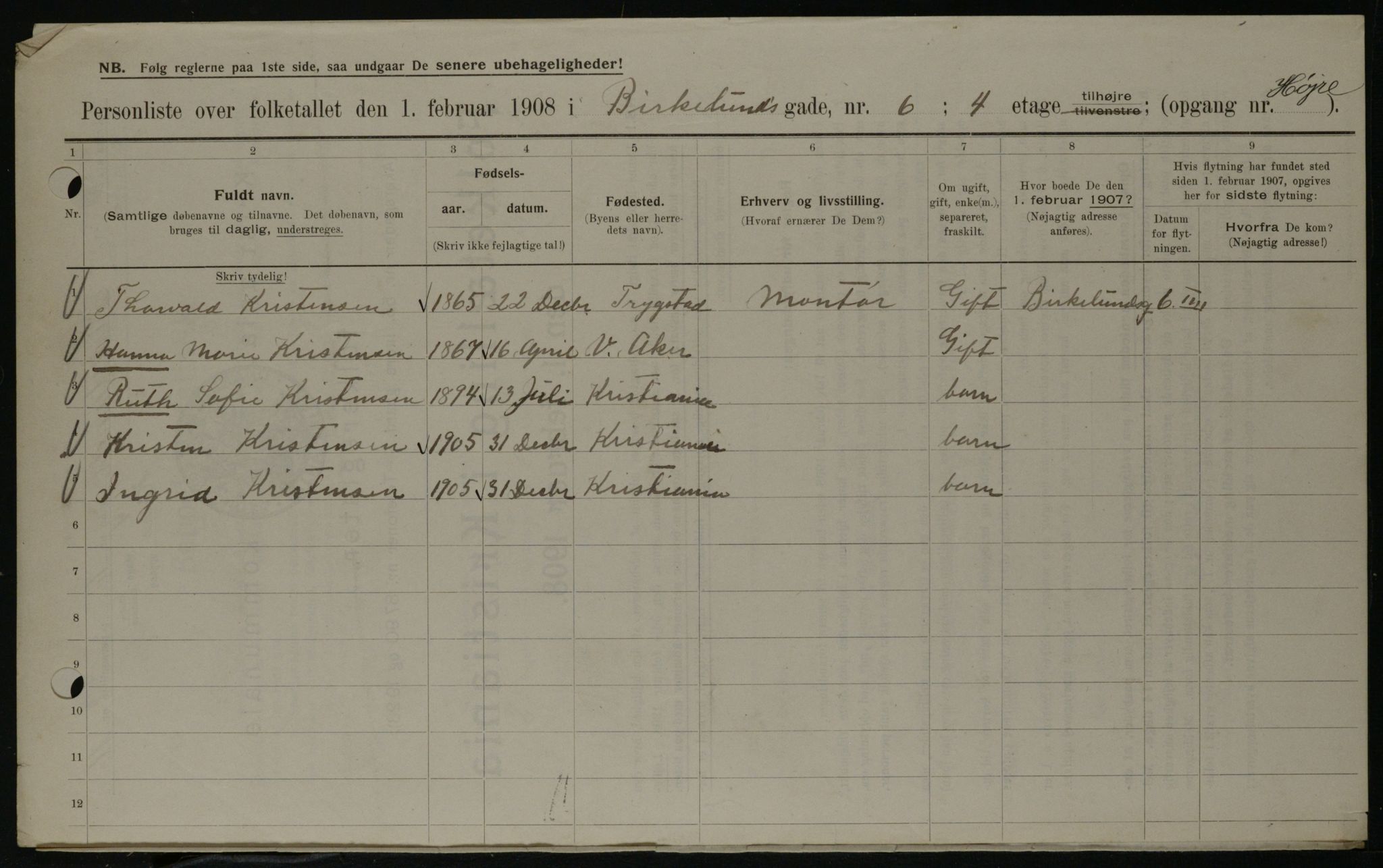 OBA, Kommunal folketelling 1.2.1908 for Kristiania kjøpstad, 1908, s. 5094