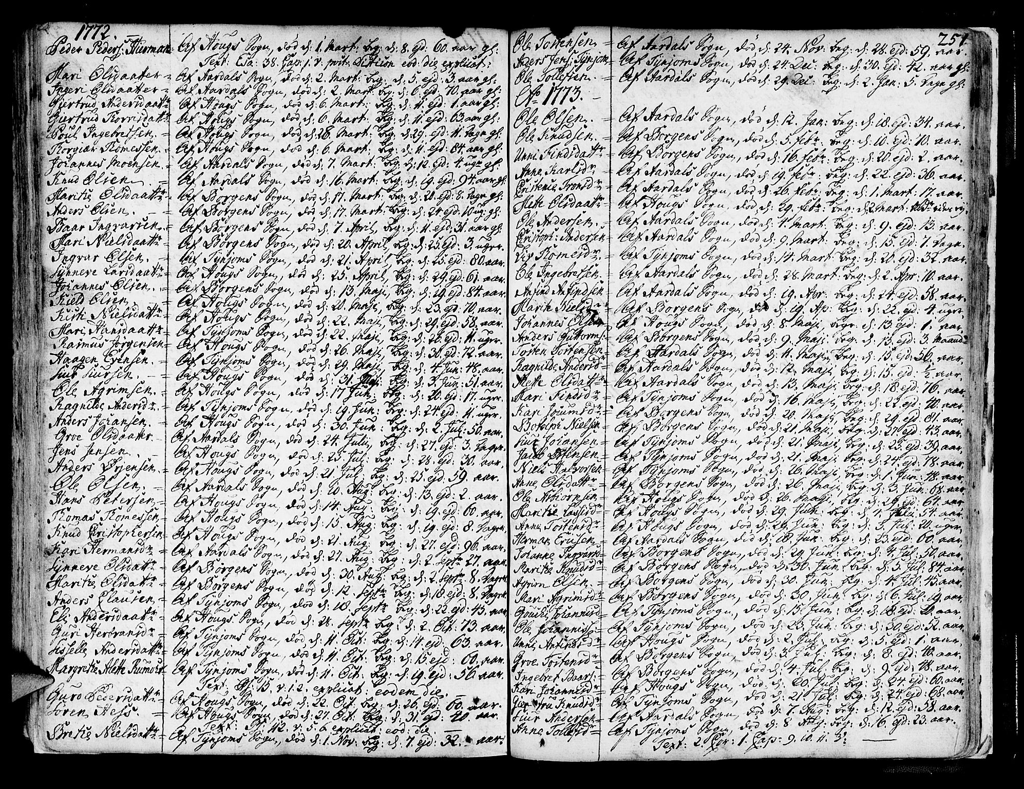 Lærdal sokneprestembete, SAB/A-81201: Ministerialbok nr. A 2, 1752-1782, s. 251