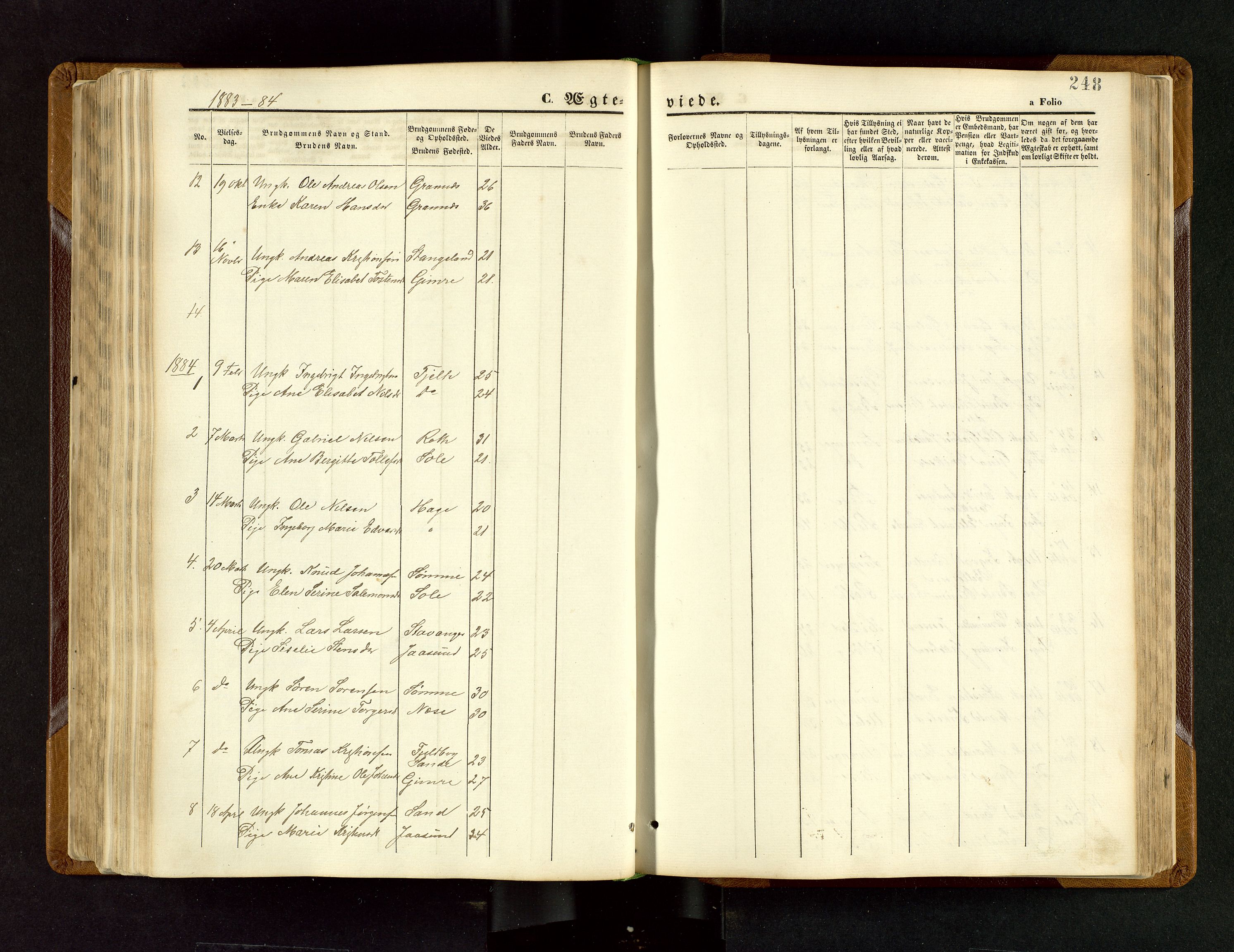 Håland sokneprestkontor, AV/SAST-A-101802/001/30BB/L0003: Klokkerbok nr. B 3, 1873-1893, s. 248