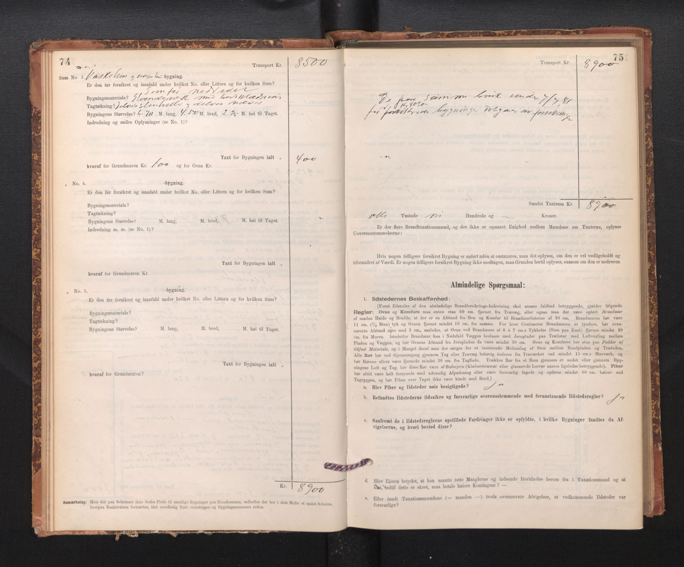 Lensmannen i Kvam, SAB/A-33201/0012/L0005: Branntakstprotokoll, skjematakst, 1894-1913, s. 74-75