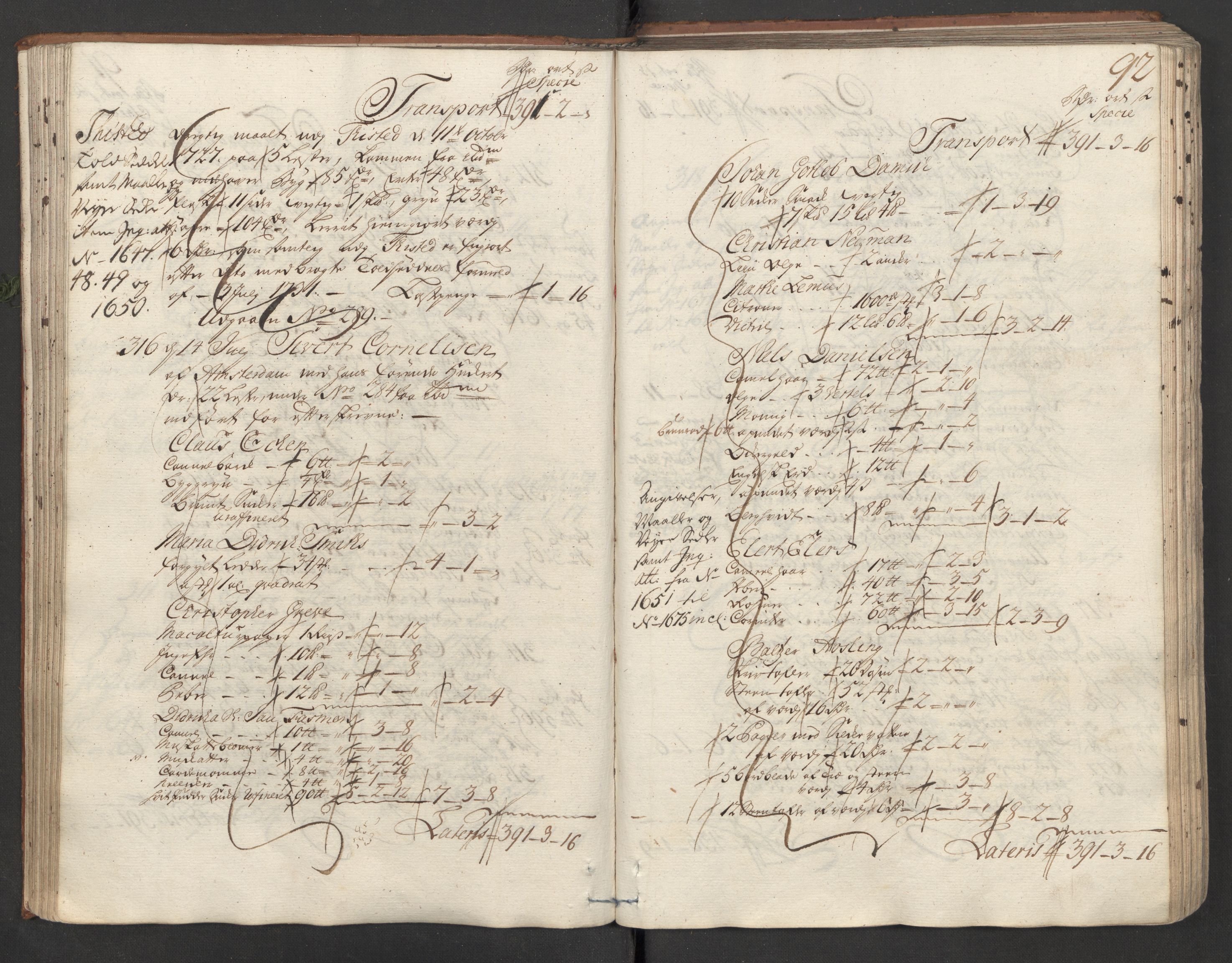 Generaltollkammeret, tollregnskaper, AV/RA-EA-5490/R26/L0016/0001: Tollregnskaper Bergen A / Inngående hovedtollbok, 1731, s. 91b-92a