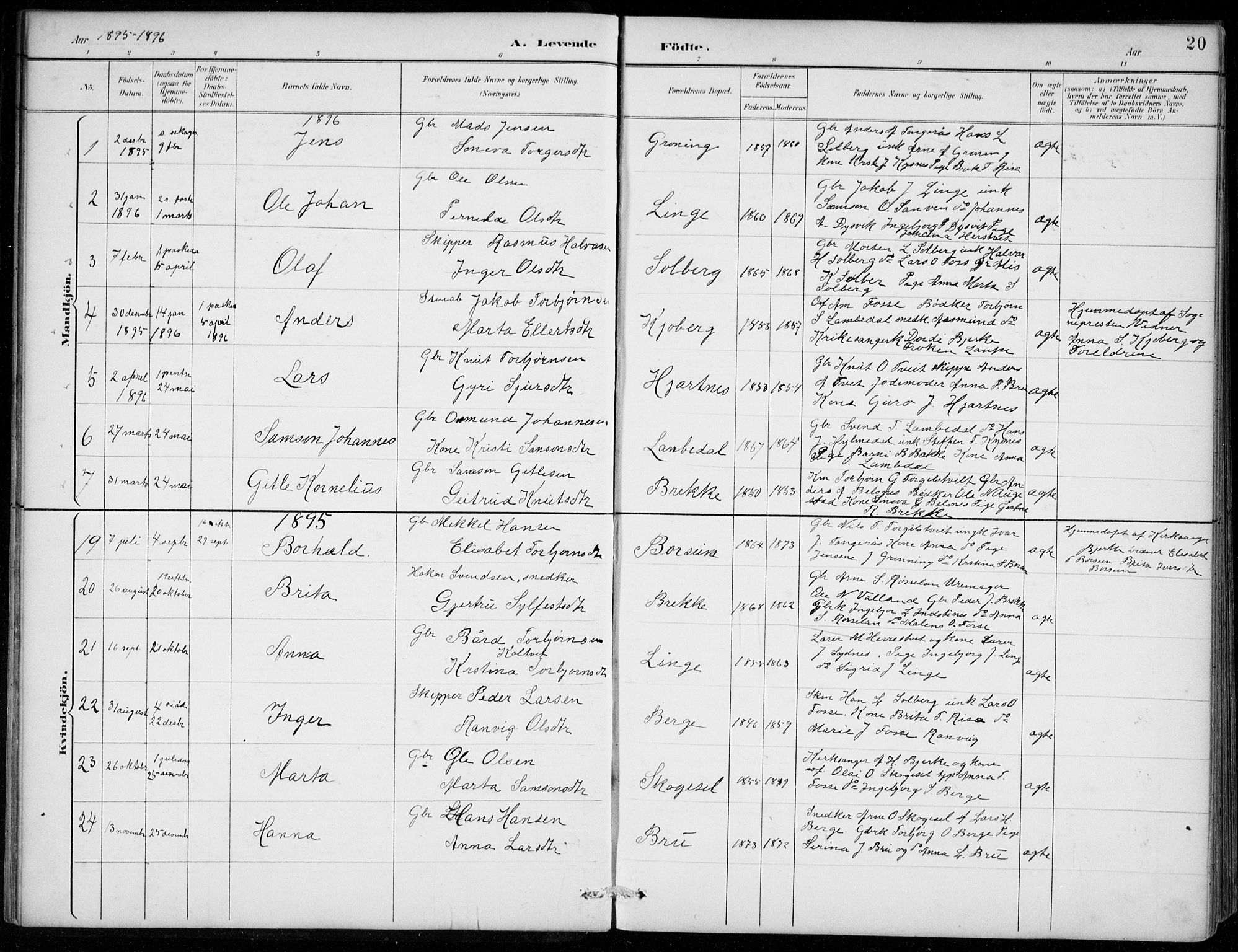 Strandebarm sokneprestembete, AV/SAB-A-78401/H/Hab: Klokkerbok nr. B  1, 1891-1914, s. 20