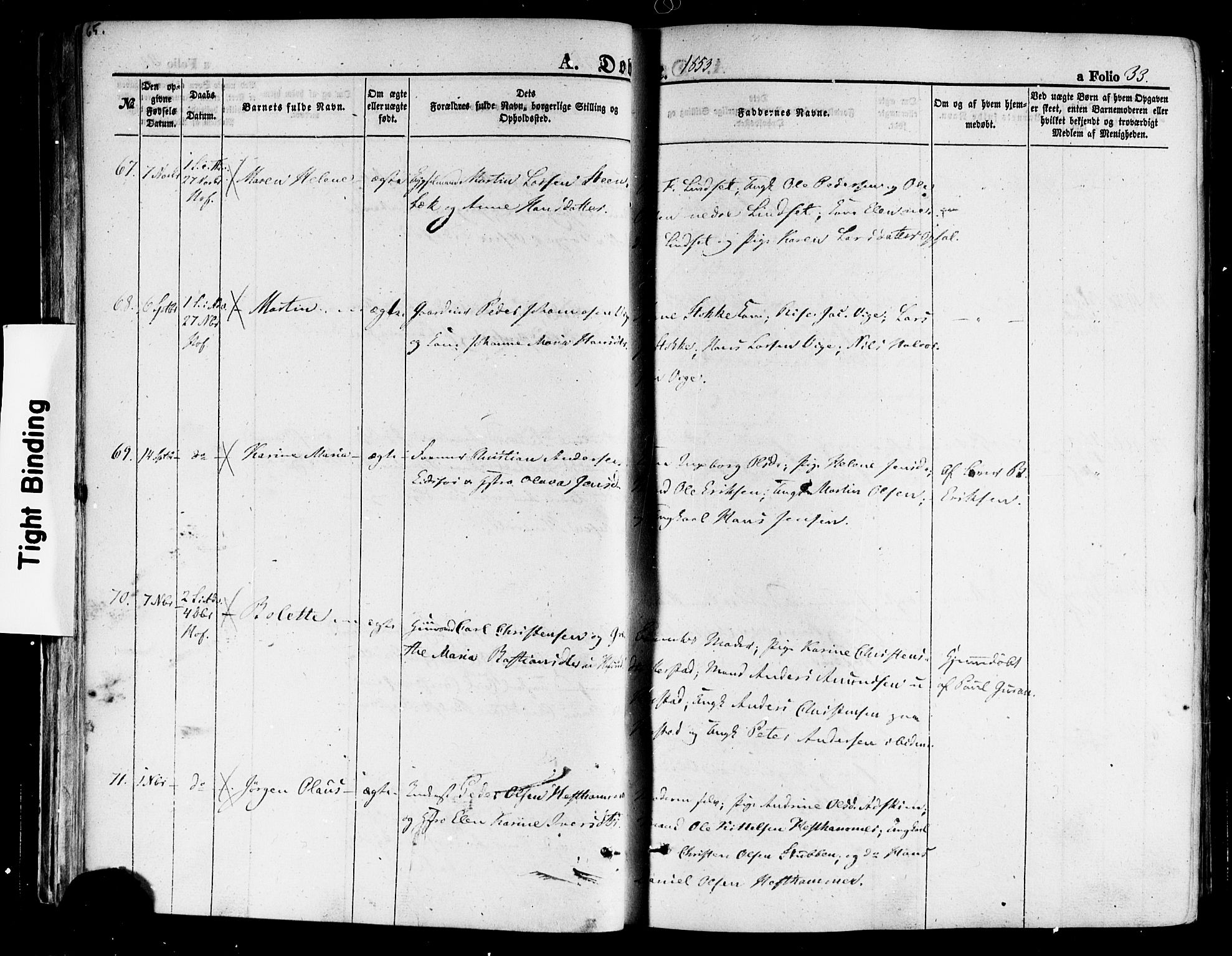 Hof kirkebøker, AV/SAKO-A-64/F/Fa/L0006: Ministerialbok nr. I 6, 1851-1877, s. 33