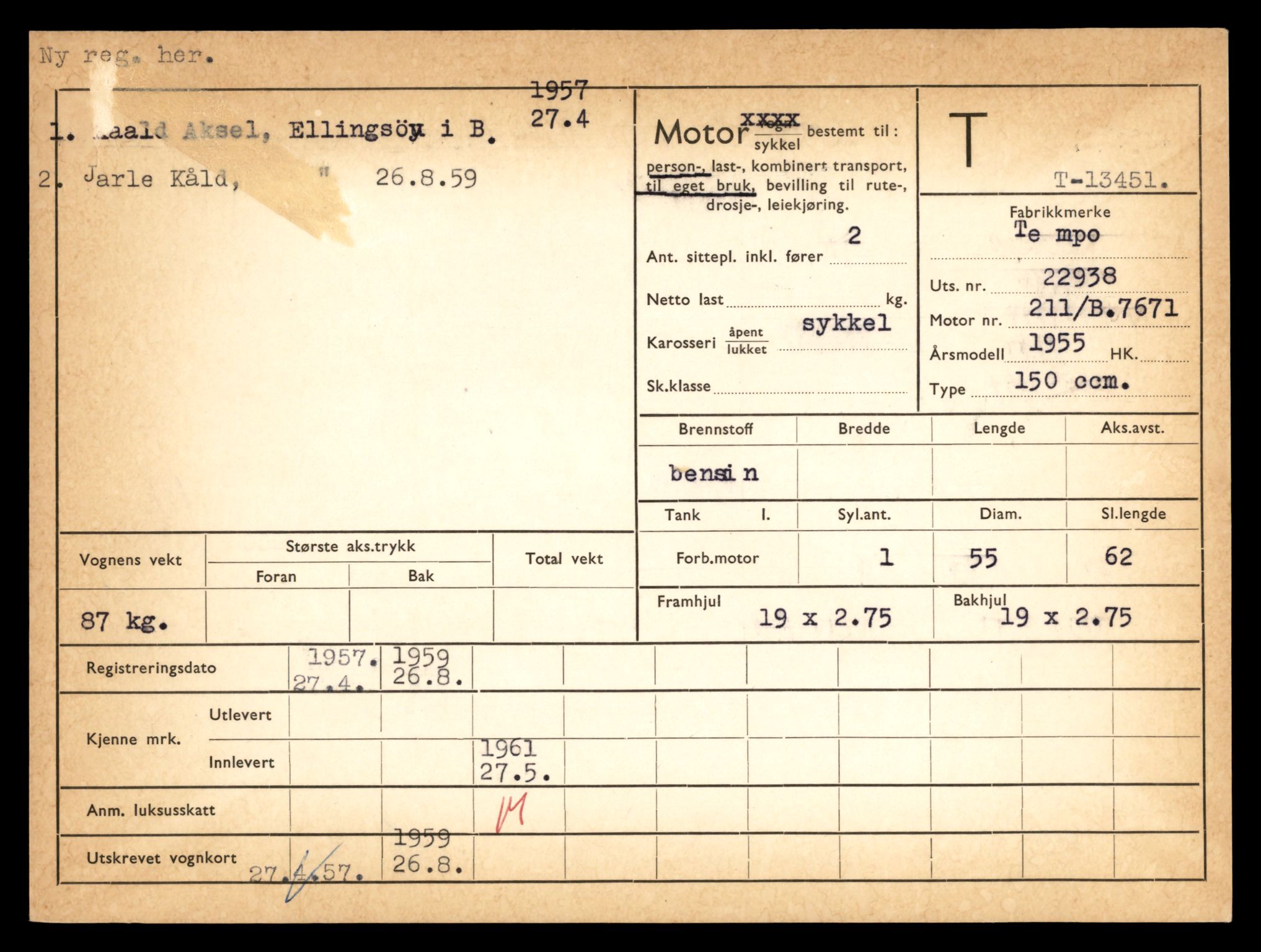 Møre og Romsdal vegkontor - Ålesund trafikkstasjon, AV/SAT-A-4099/F/Fe/L0039: Registreringskort for kjøretøy T 13361 - T 13530, 1927-1998, s. 1545