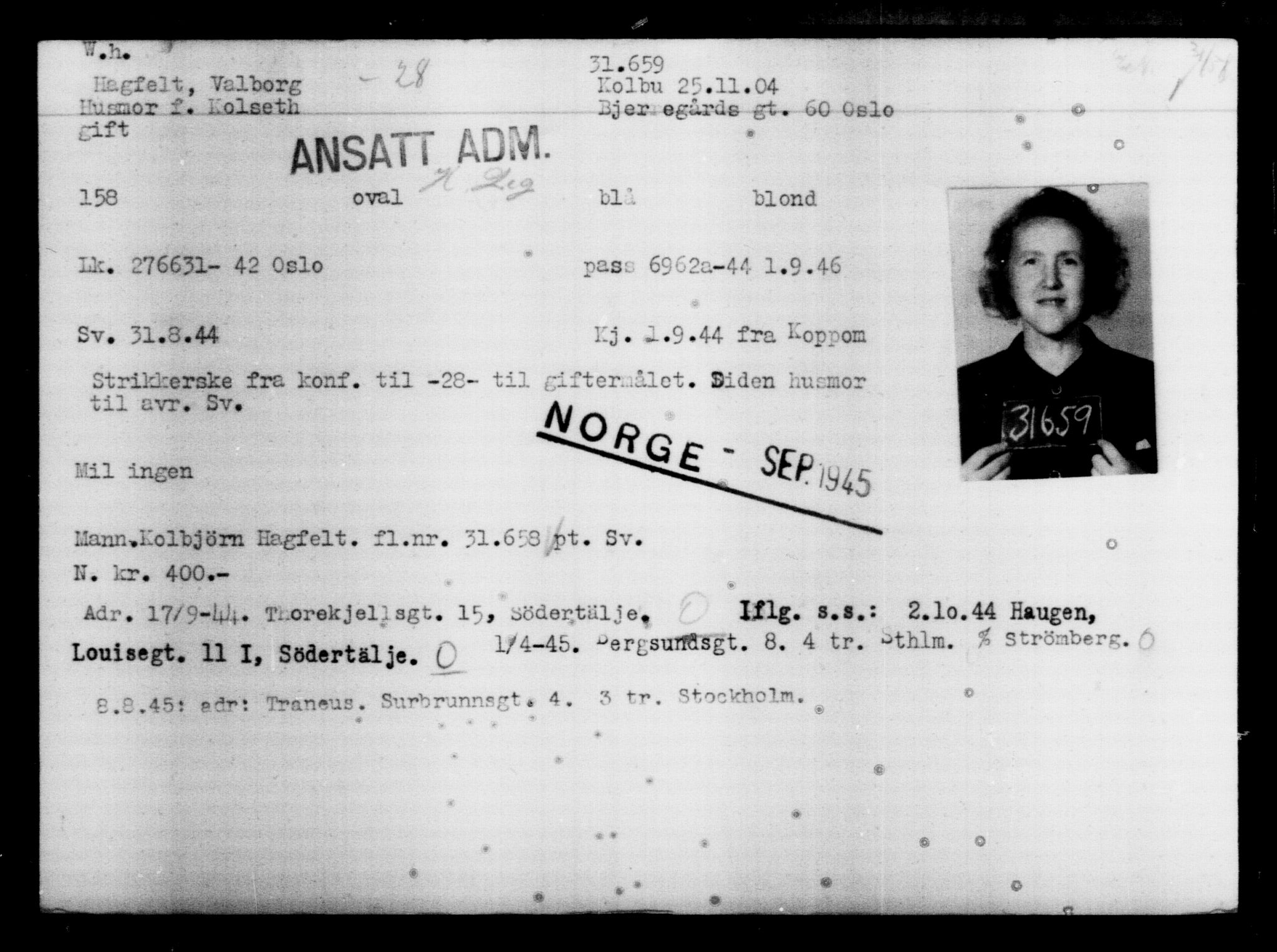 Den Kgl. Norske Legasjons Flyktningskontor, AV/RA-S-6753/V/Va/L0013: Kjesäterkartoteket.  Flyktningenr. 31500-34731, 1940-1945, s. 172