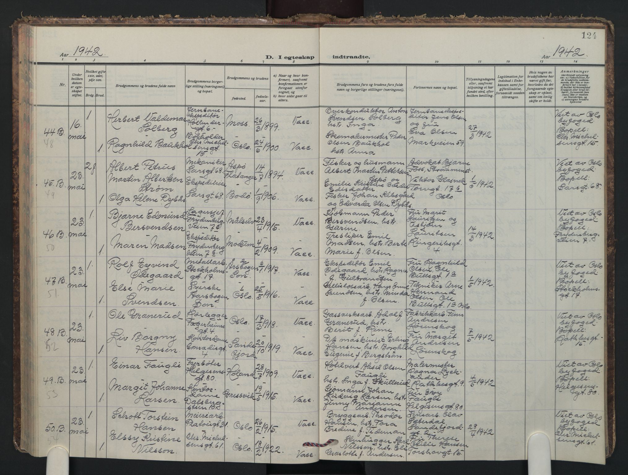 Petrus prestekontor Kirkebøker, AV/SAO-A-10872/F/Fa/L0018: Ministerialbok nr. I 18, 1936-1944, s. 124