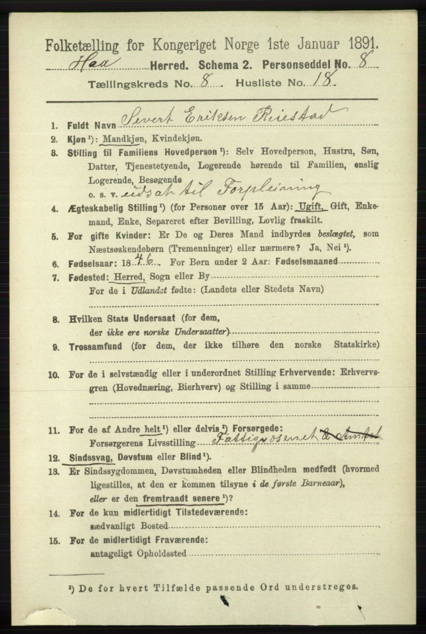 RA, Folketelling 1891 for 1119 Hå herred, 1891, s. 2161