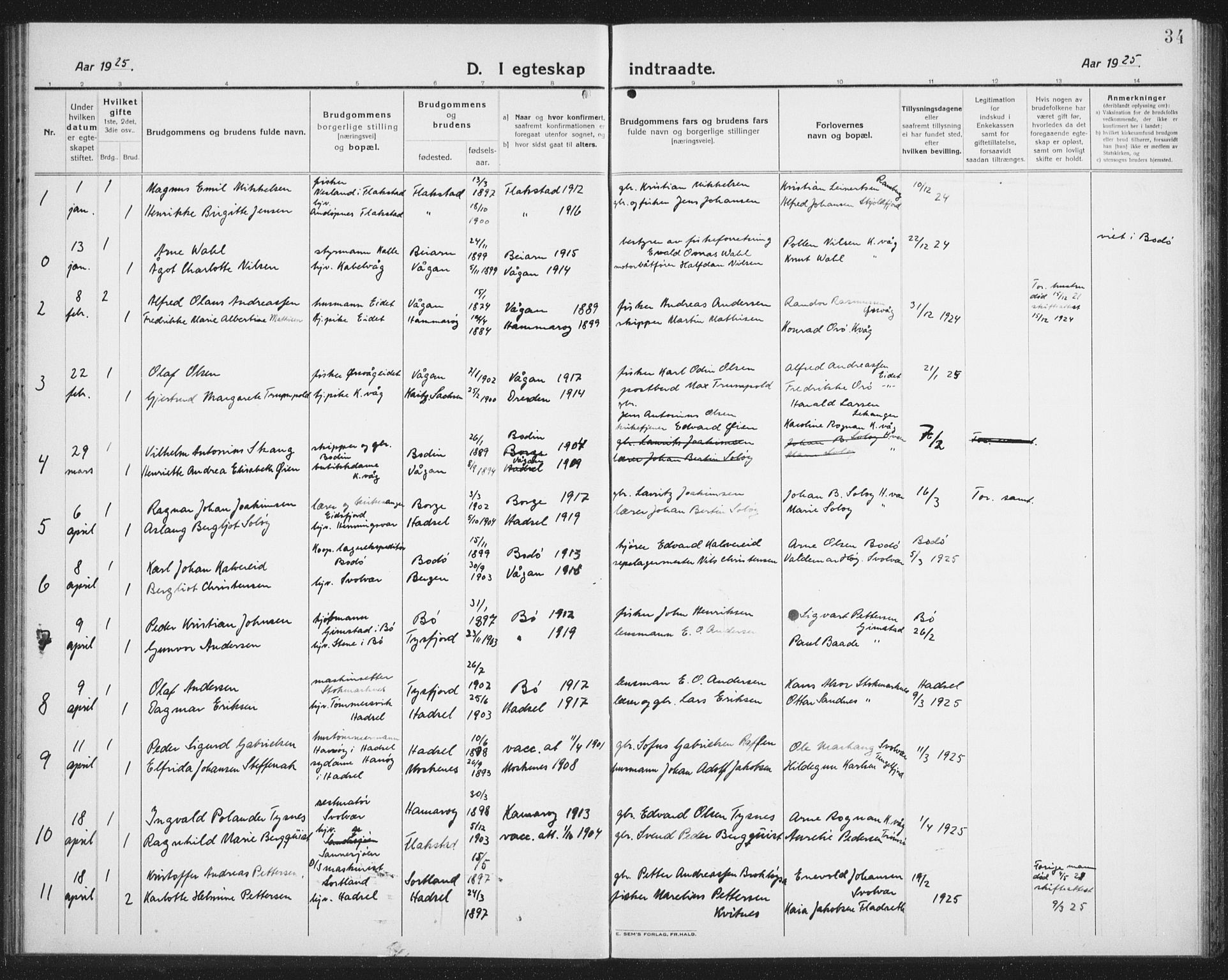 Ministerialprotokoller, klokkerbøker og fødselsregistre - Nordland, AV/SAT-A-1459/874/L1082: Klokkerbok nr. 874C11, 1920-1939, s. 34