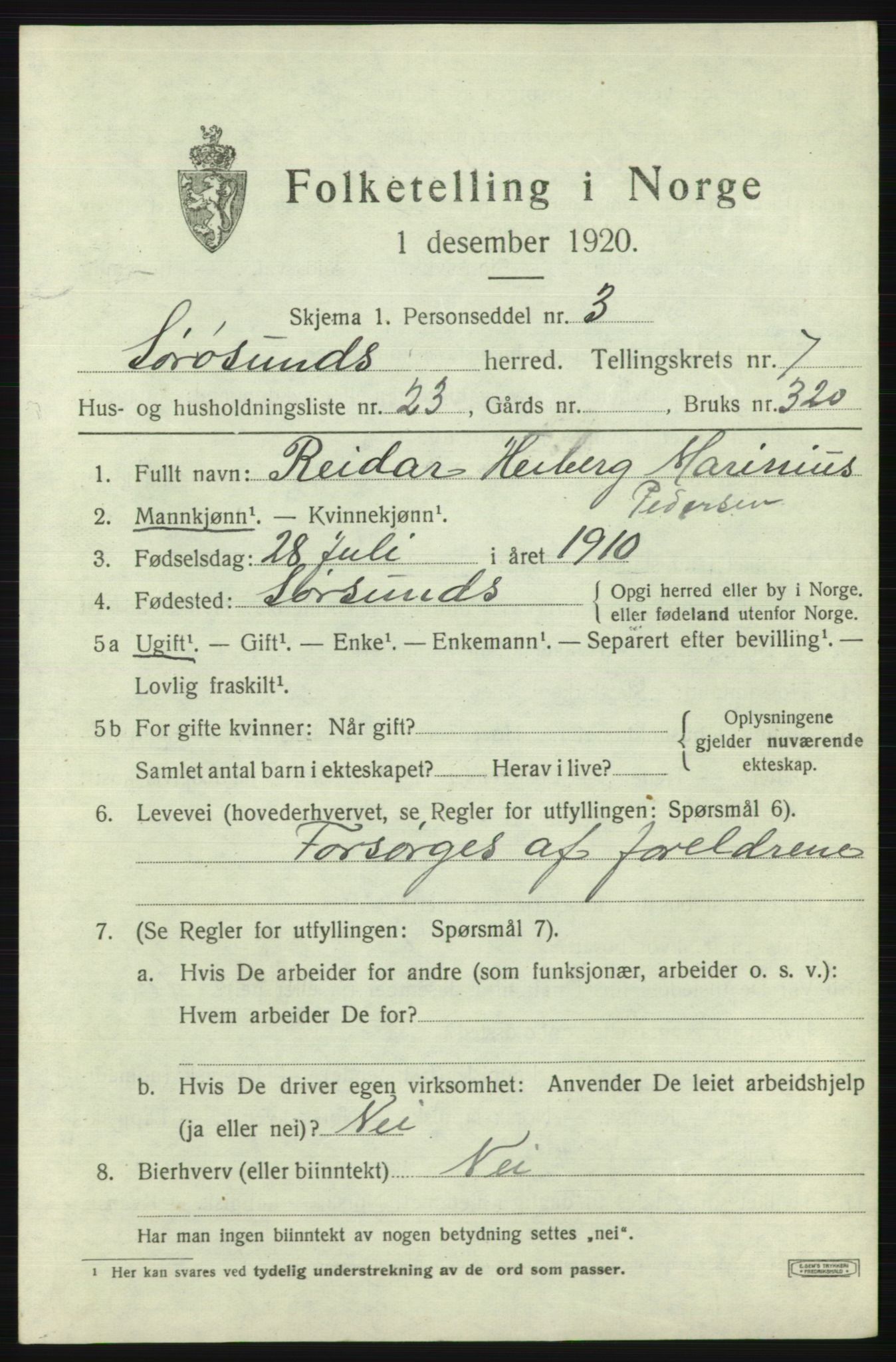 SATØ, Folketelling 1920 for 2016 Sørøysund herred, 1920, s. 3172