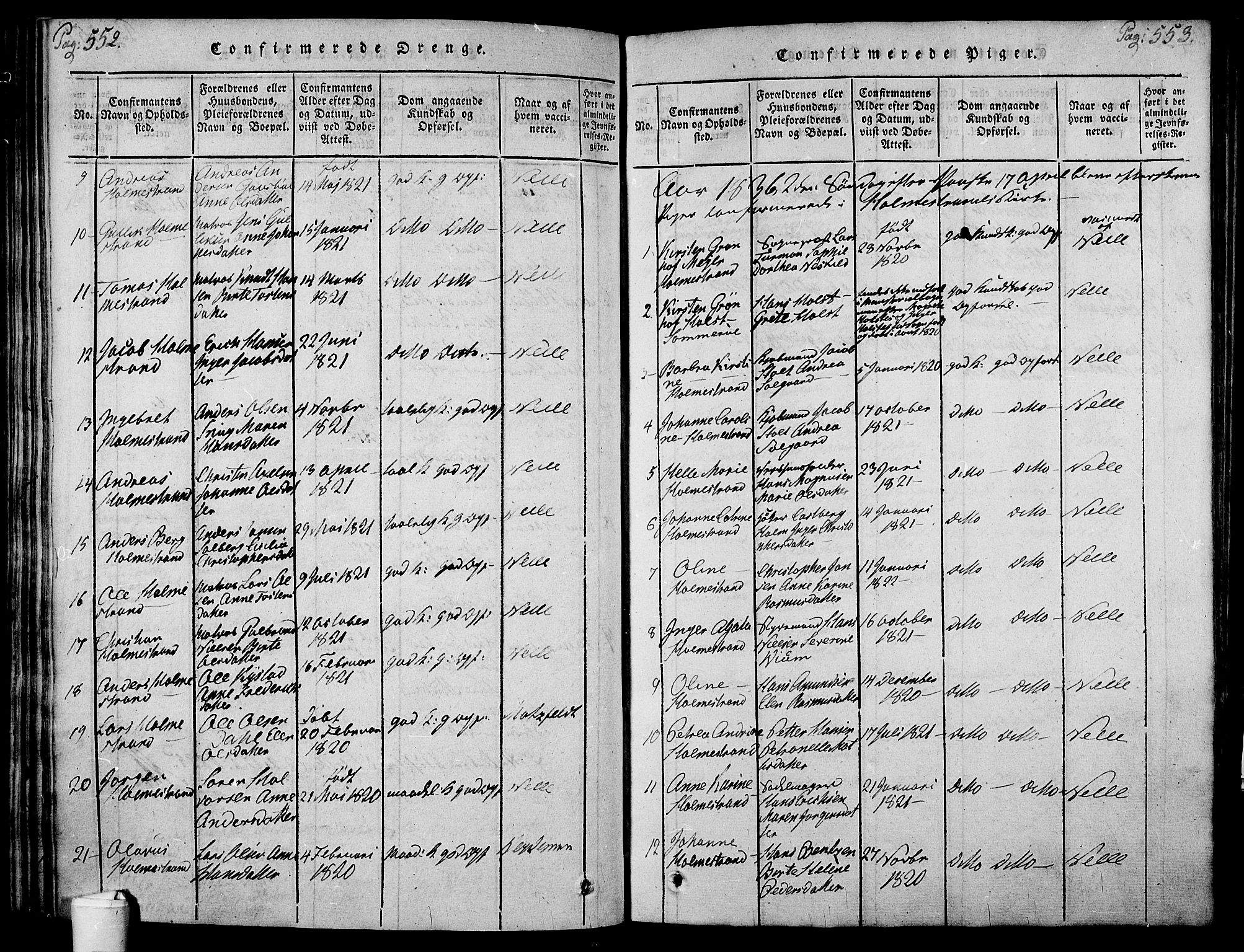 Holmestrand kirkebøker, AV/SAKO-A-346/F/Fa/L0001: Ministerialbok nr. 1, 1814-1840, s. 552-553