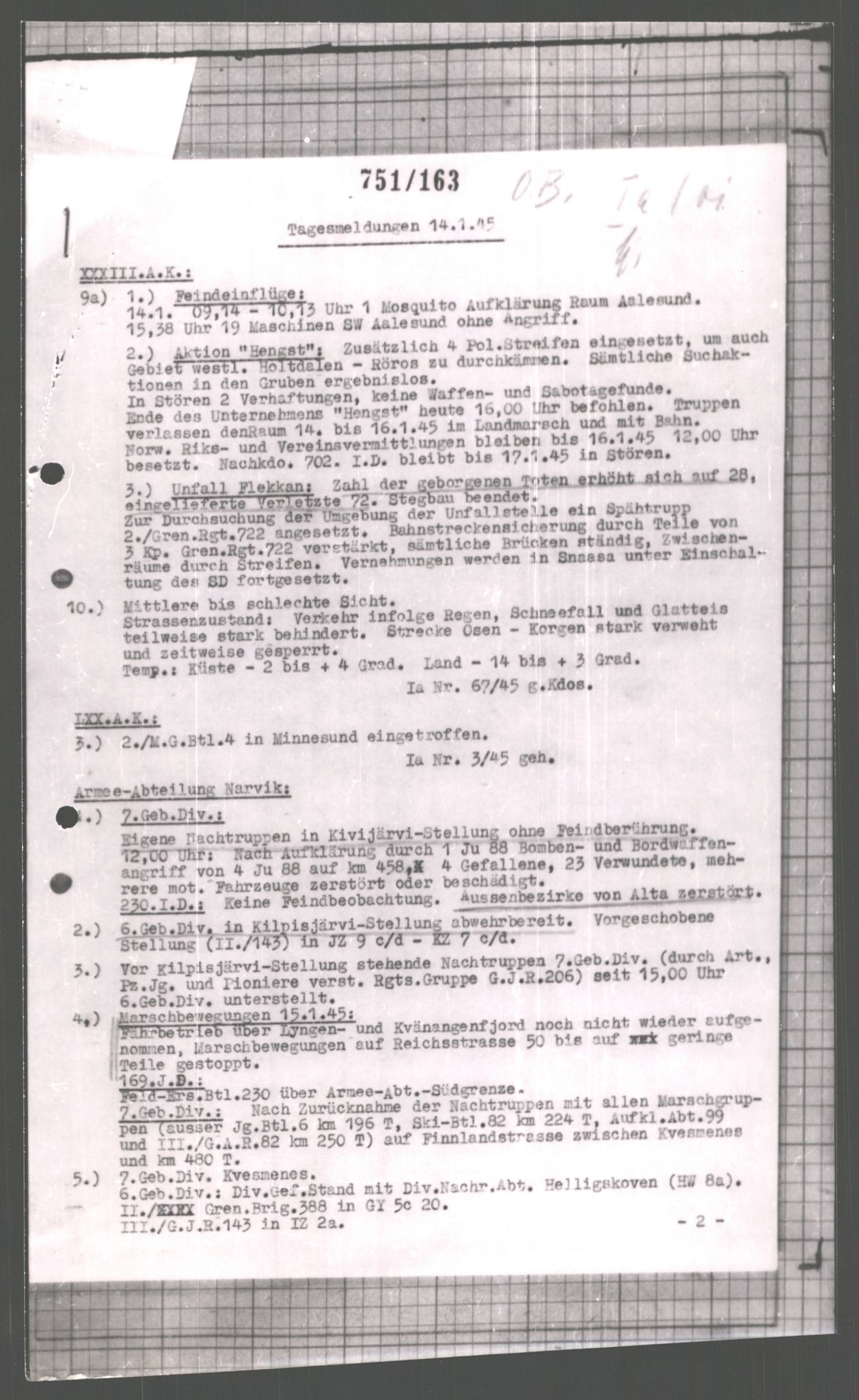 Forsvarets Overkommando. 2 kontor. Arkiv 11.4. Spredte tyske arkivsaker, AV/RA-RAFA-7031/D/Dar/Dara/L0002: Krigsdagbøker for 20. Gebirgs-Armee-Oberkommando (AOK 20), 1945, s. 24