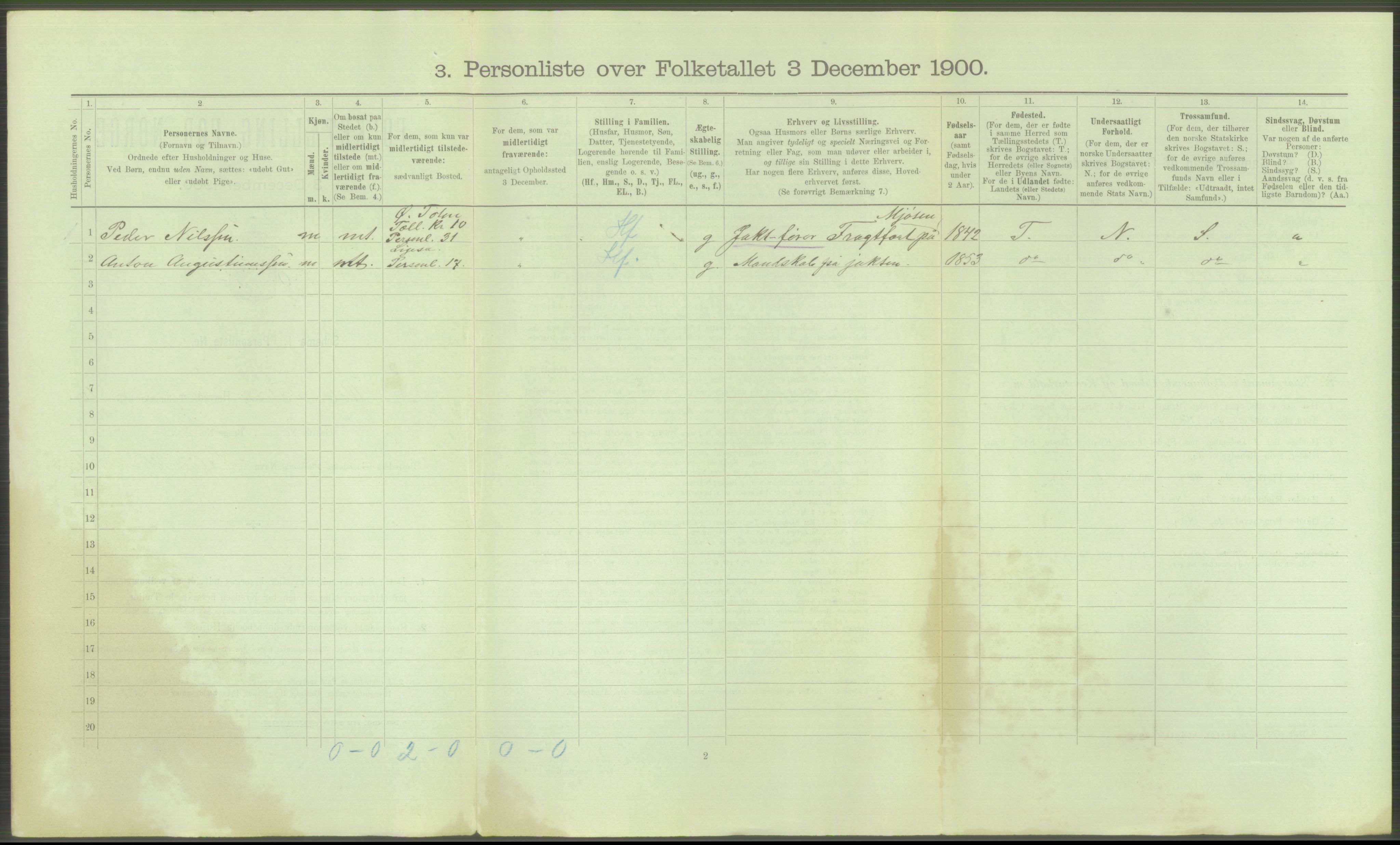 RA, Folketelling 1900 - skipslister med personlister for skip i norske havner, utenlandske havner og til havs, 1900, s. 3534