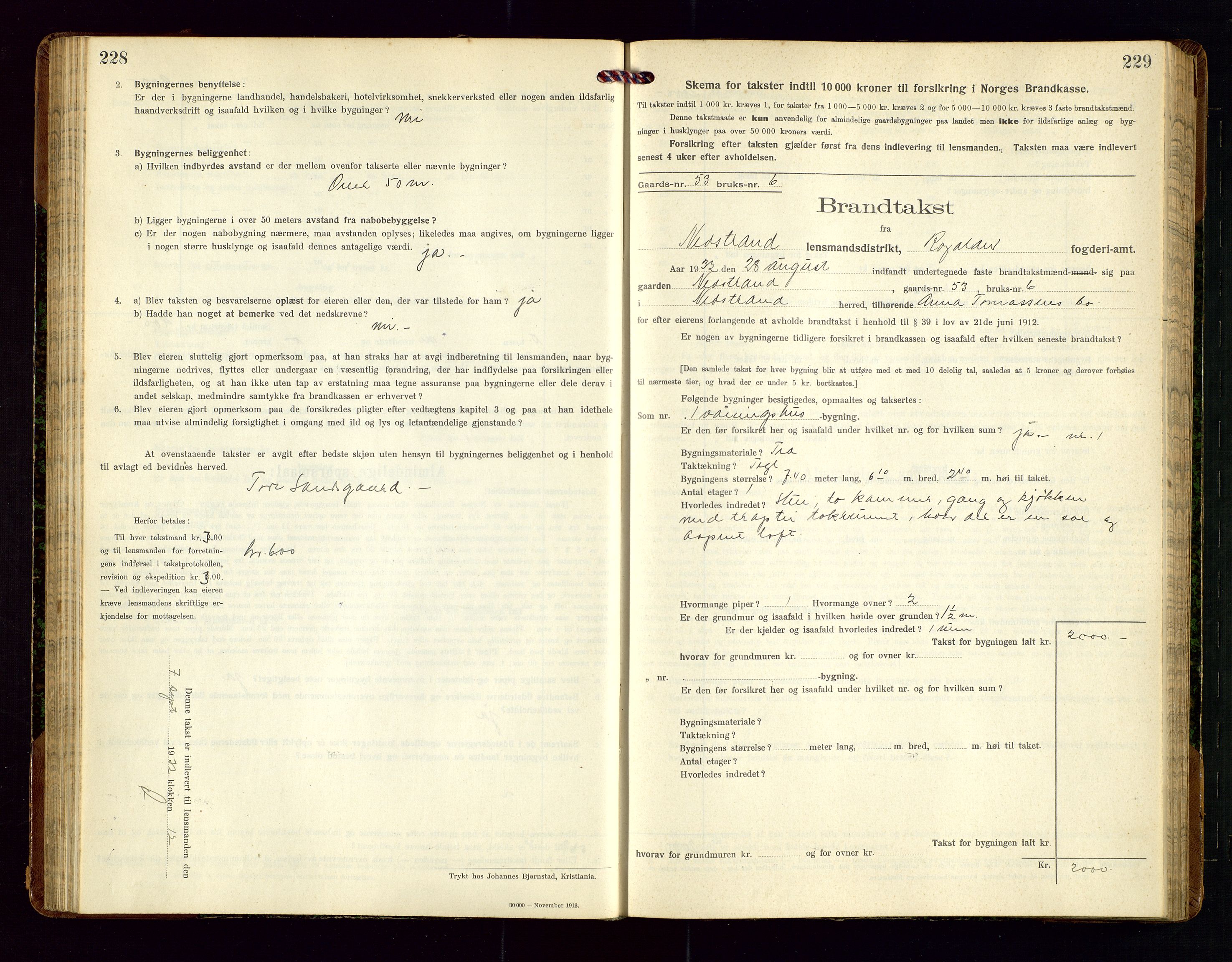 Nedstrand lensmannskontor, AV/SAST-A-100236/Gob/L0002: "Brandtakstprotokol for Nerstrand lensmandsdistrikt Rogaland Fylke", 1916-1949, s. 228-229