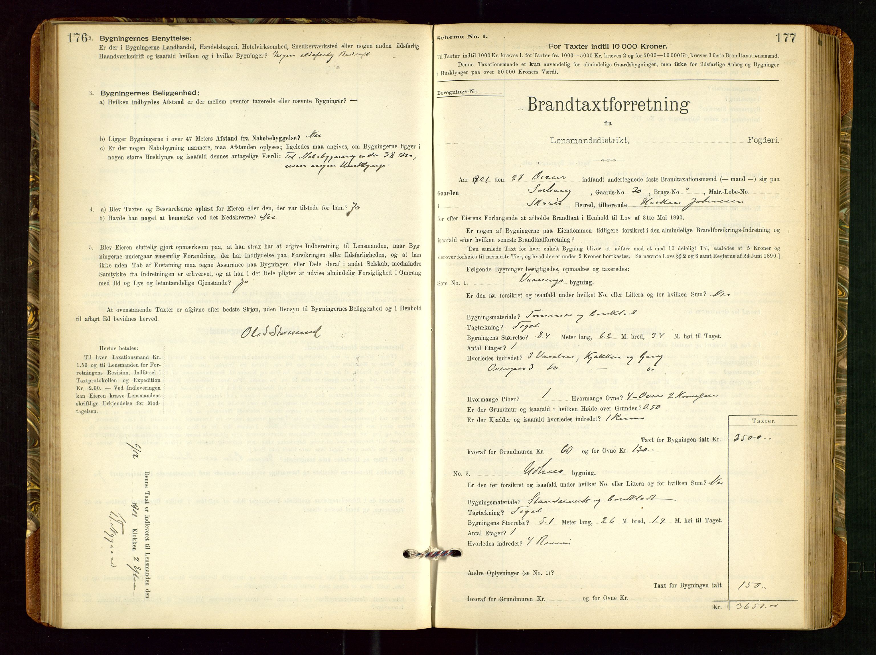 Torvestad lensmannskontor, SAST/A-100307/1/Gob/L0002: "Brandtakstprotokol for Lensmanden i Torvestad", 1900-1905, s. 176-177