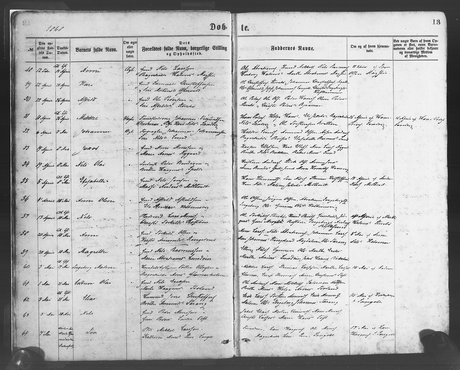 Sund sokneprestembete, AV/SAB-A-99930: Ministerialbok nr. A 15, 1867-1881, s. 13