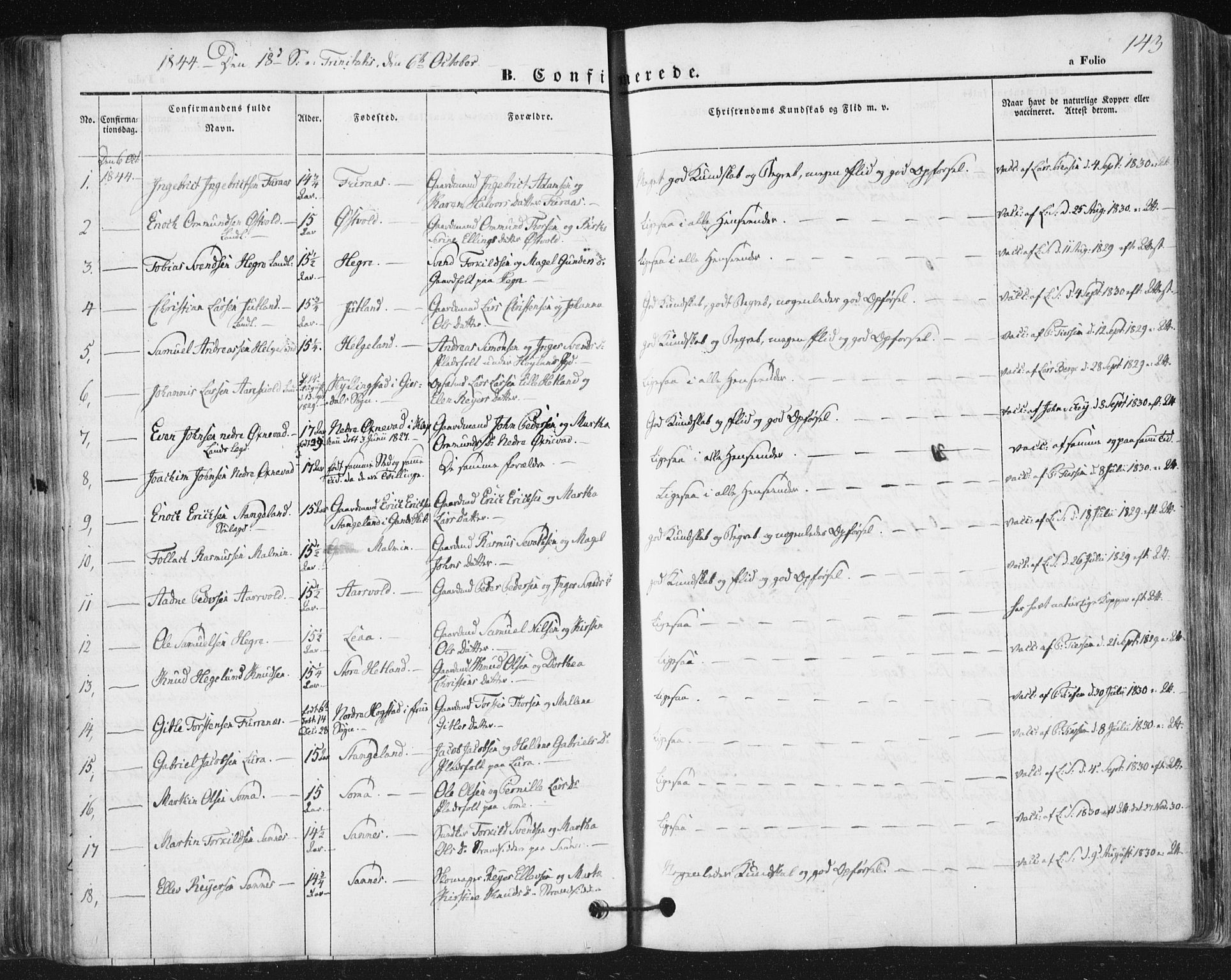 Høyland sokneprestkontor, AV/SAST-A-101799/001/30BA/L0008: Ministerialbok nr. A 8, 1841-1856, s. 143