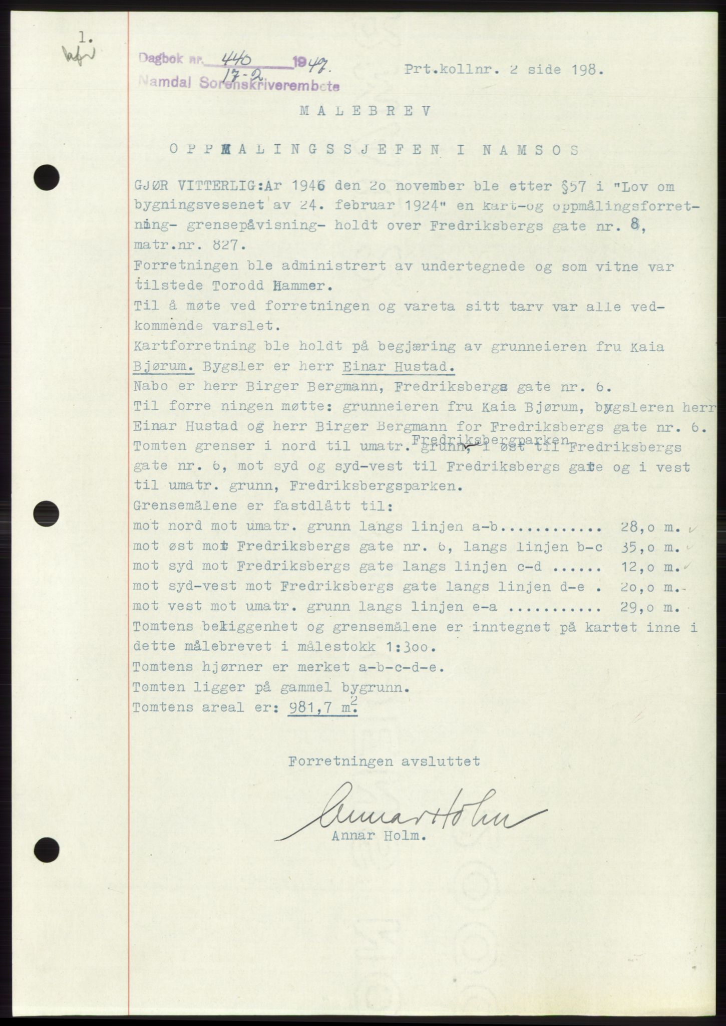 Namdal sorenskriveri, SAT/A-4133/1/2/2C: Pantebok nr. -, 1946-1947, Dagboknr: 440/1947