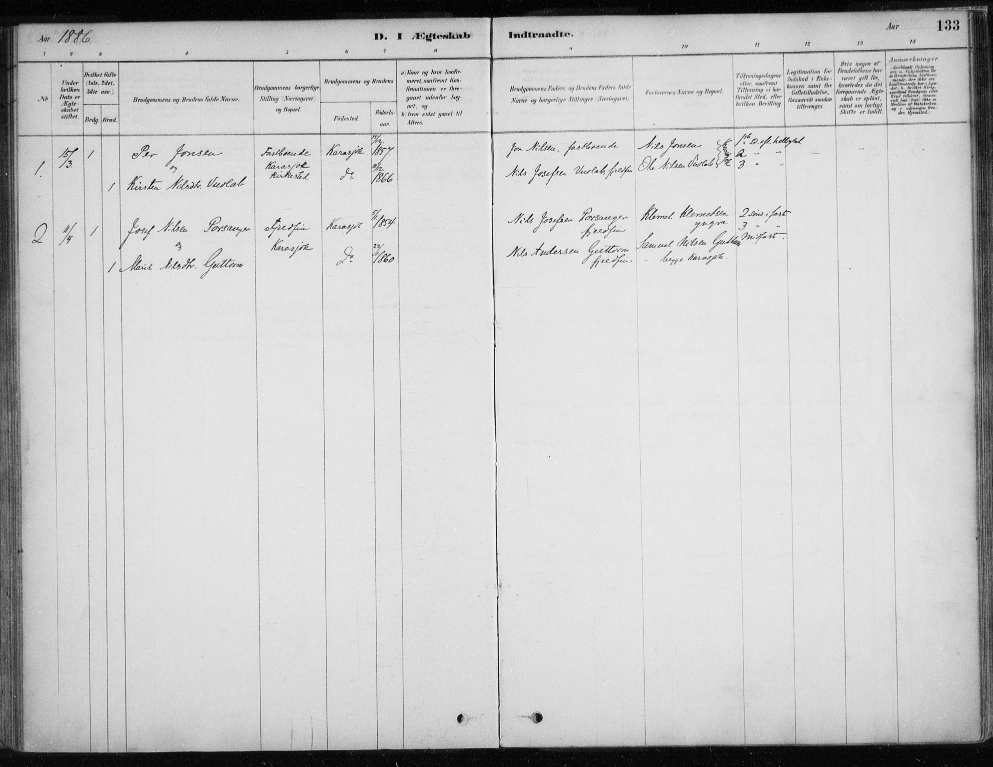 Karasjok sokneprestkontor, AV/SATØ-S-1352/H/Ha/L0002kirke: Ministerialbok nr. 2, 1885-1906, s. 133