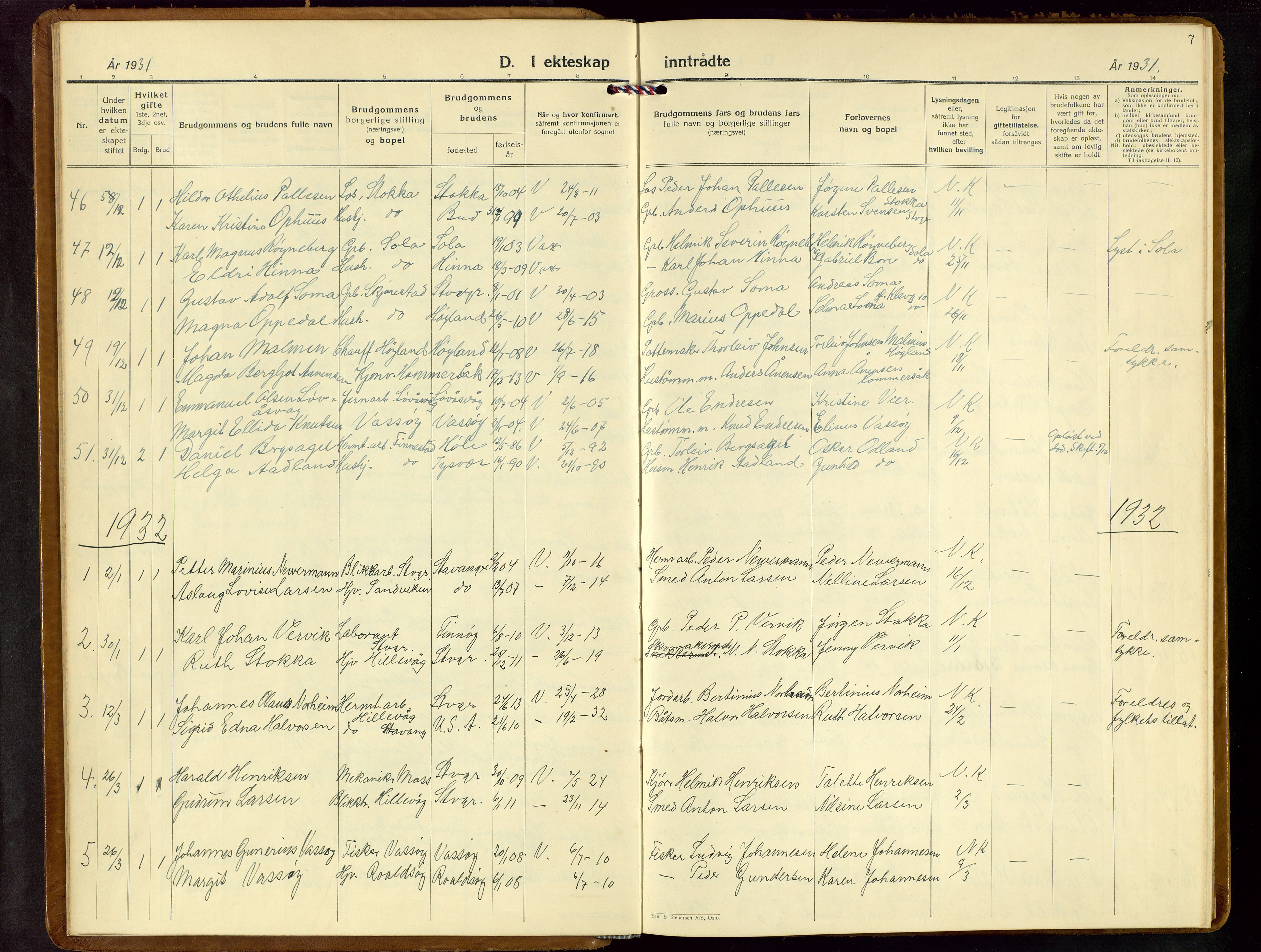 Hetland sokneprestkontor, AV/SAST-A-101826/30/30BB/L0013: Klokkerbok nr. B 13, 1931-1952, s. 7