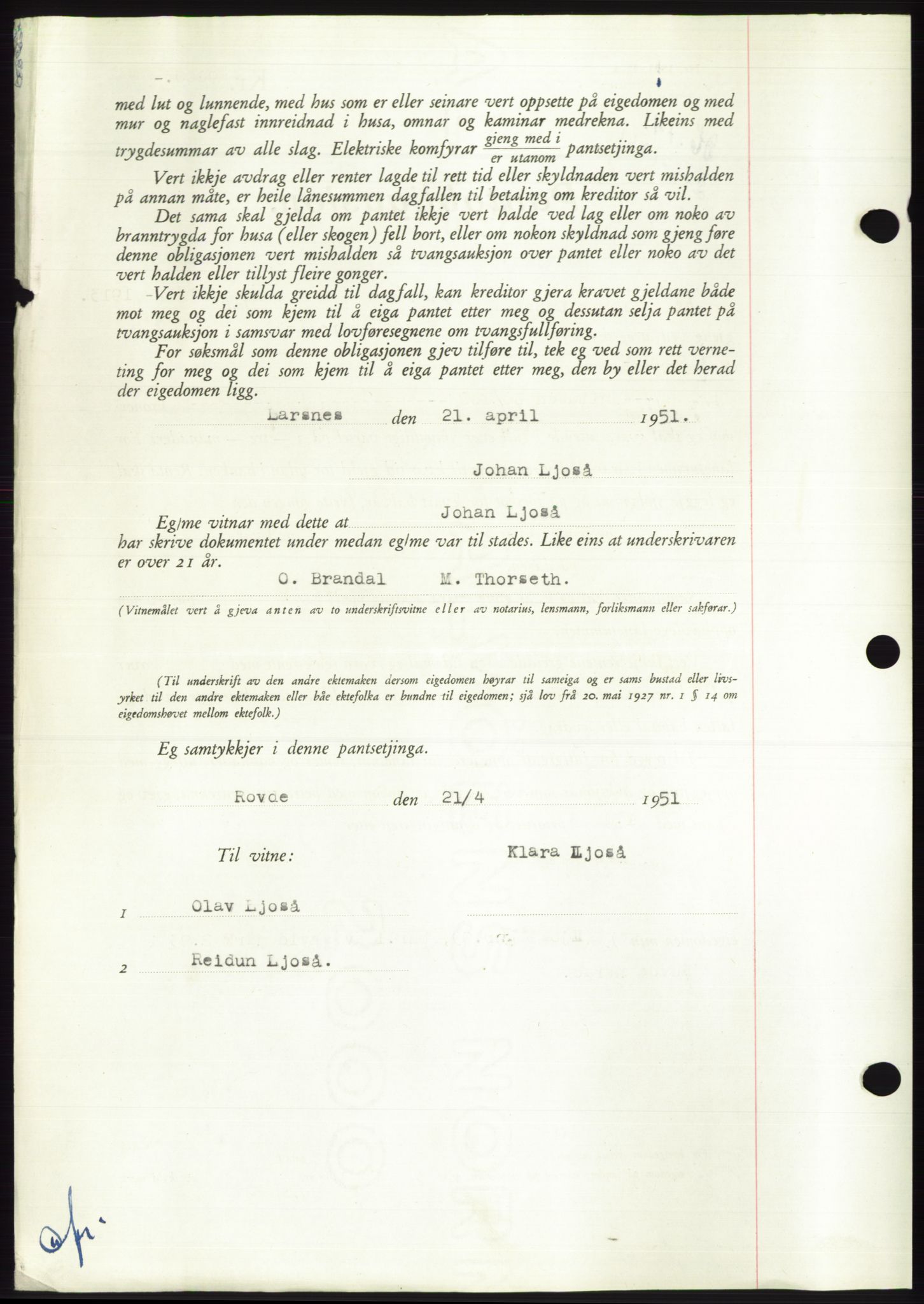 Søre Sunnmøre sorenskriveri, AV/SAT-A-4122/1/2/2C/L0120: Pantebok nr. 8B, 1951-1951, Dagboknr: 741/1951