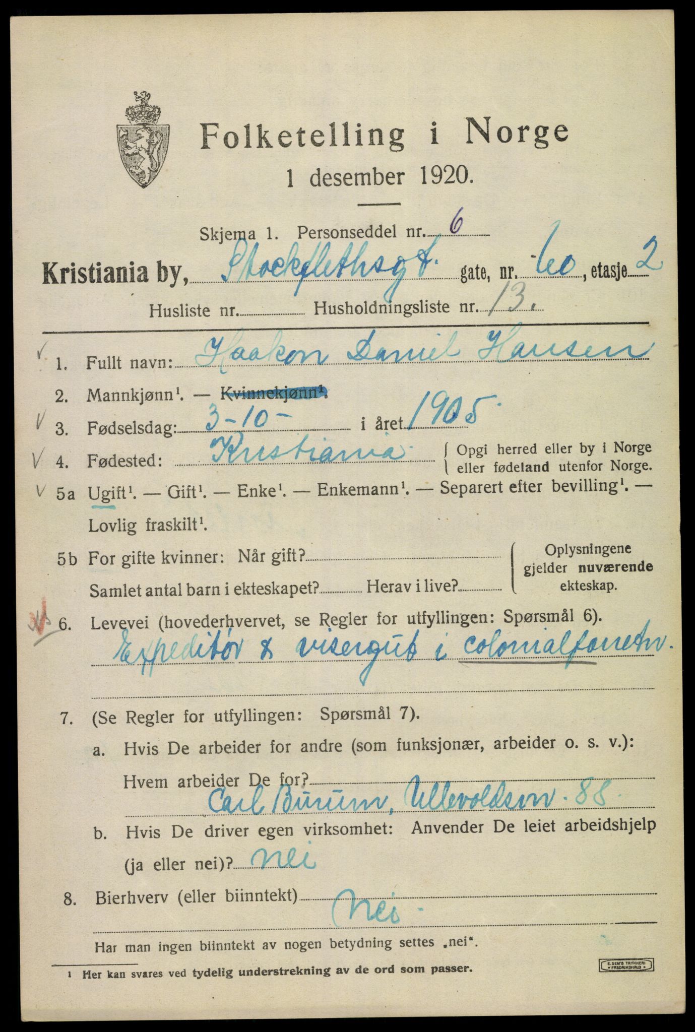 SAO, Folketelling 1920 for 0301 Kristiania kjøpstad, 1920, s. 546143