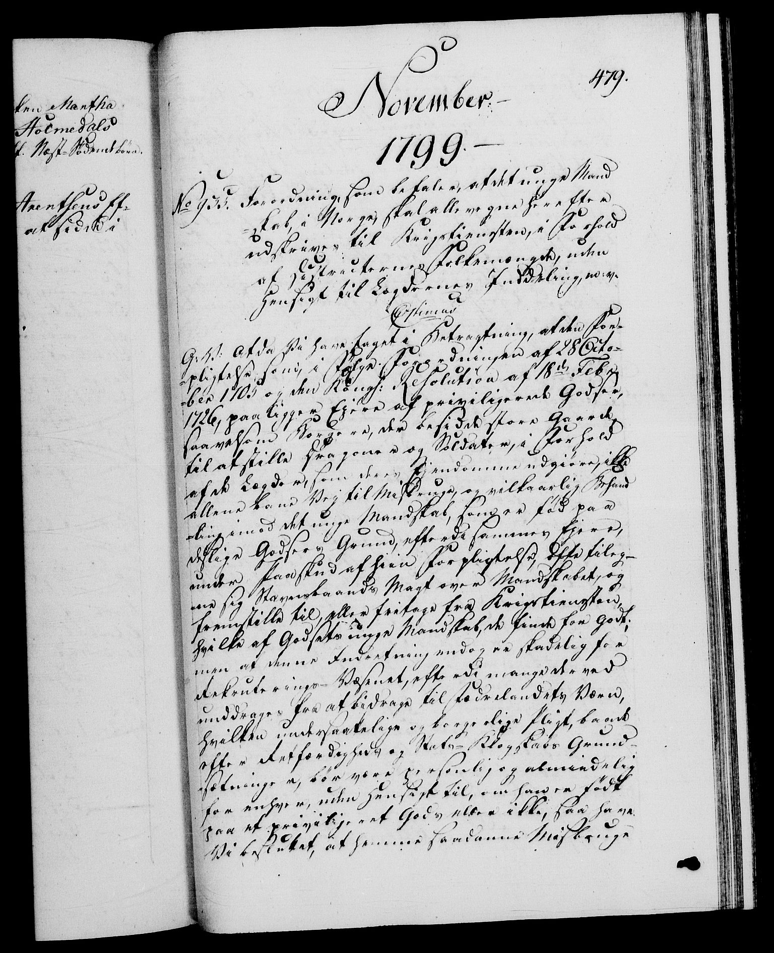 Danske Kanselli 1572-1799, RA/EA-3023/F/Fc/Fca/Fcaa/L0059: Norske registre, 1799, s. 479a